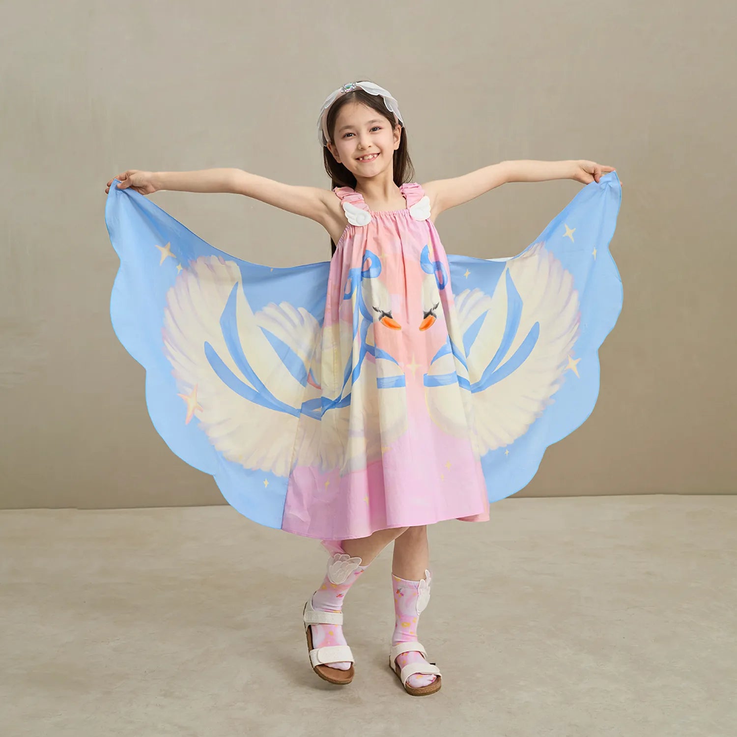 Poco Blush Swan Wing Art Print Dress