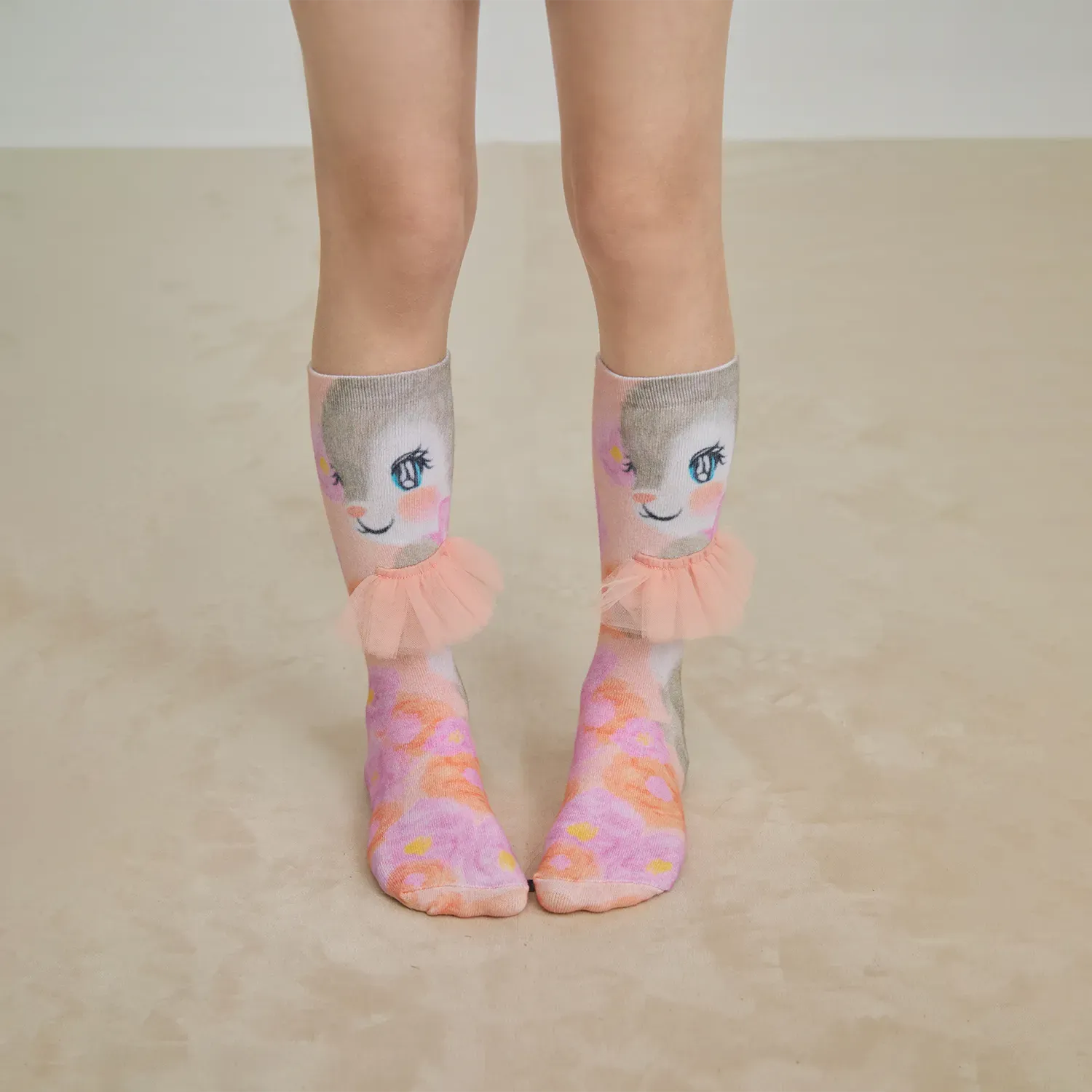 Poco Blush Bunny Garden Mesh Knee Socks