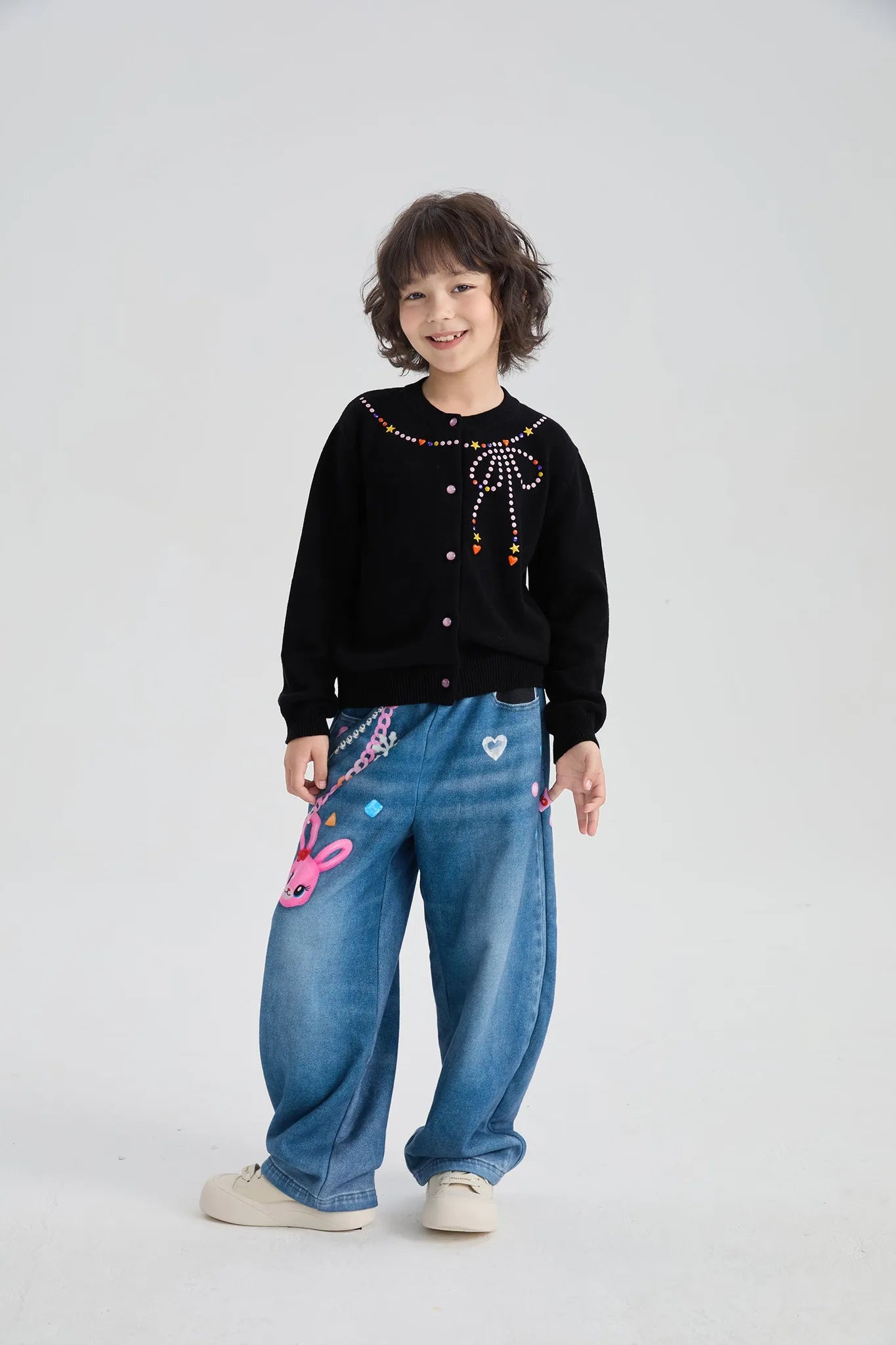 Poco Blush Sparkling Bow Cashemere-Cotton Knit Cardigan