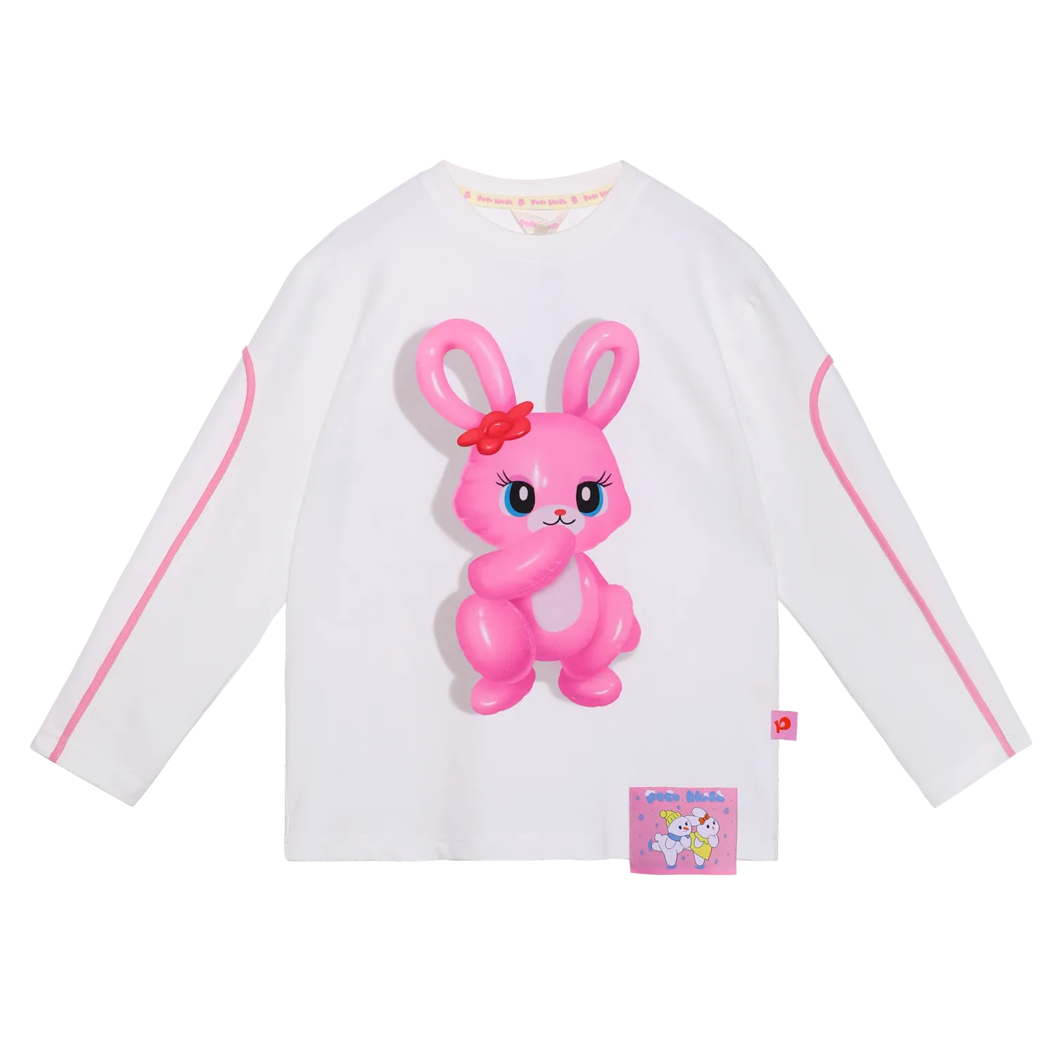 Poco Blush Bunny & Snowman Balloon Long-Sleeve Tee White