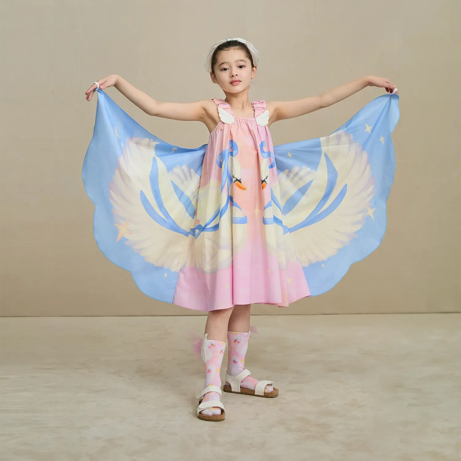 Poco Blush Swan Wing Art Print Dress