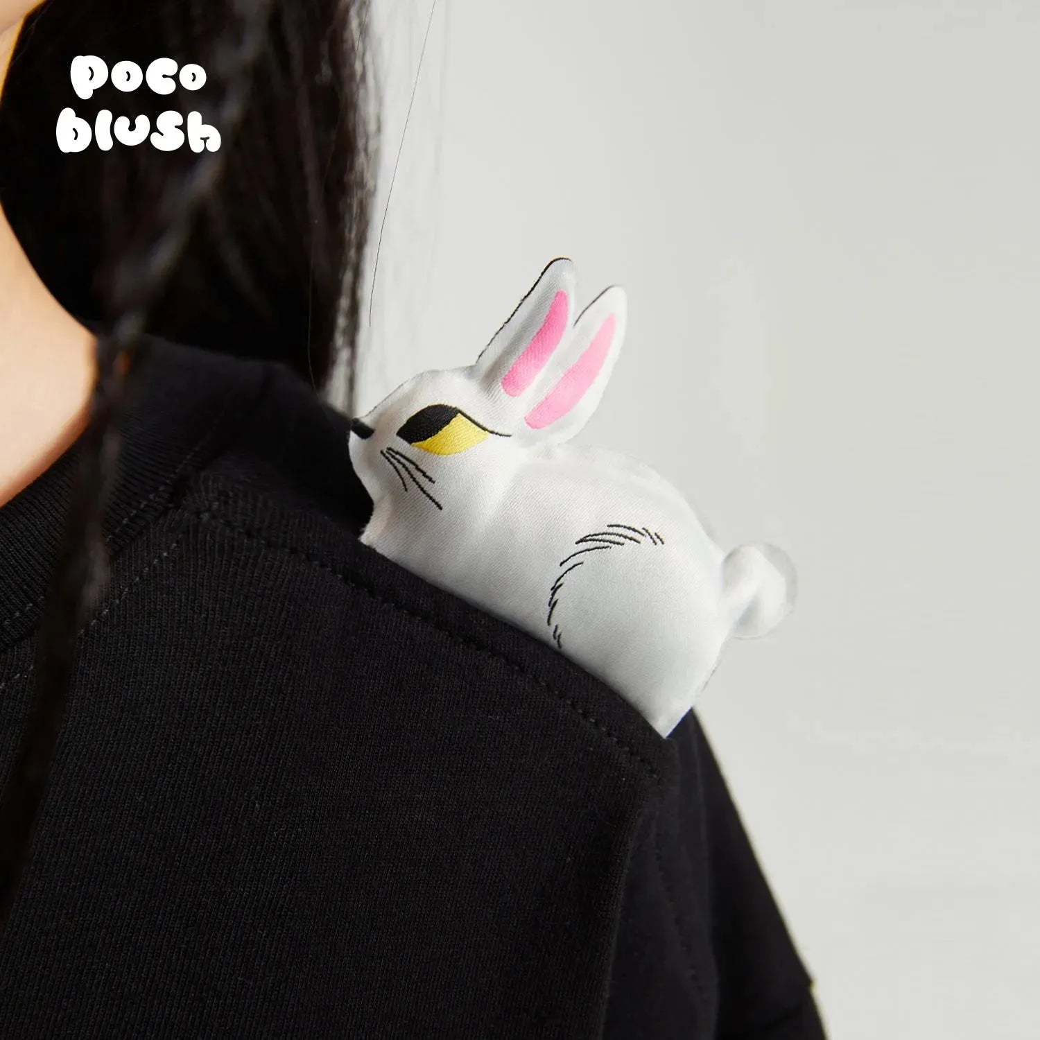 Poco Blush Ink-Black Rabbit & Camellia Cotton Tee