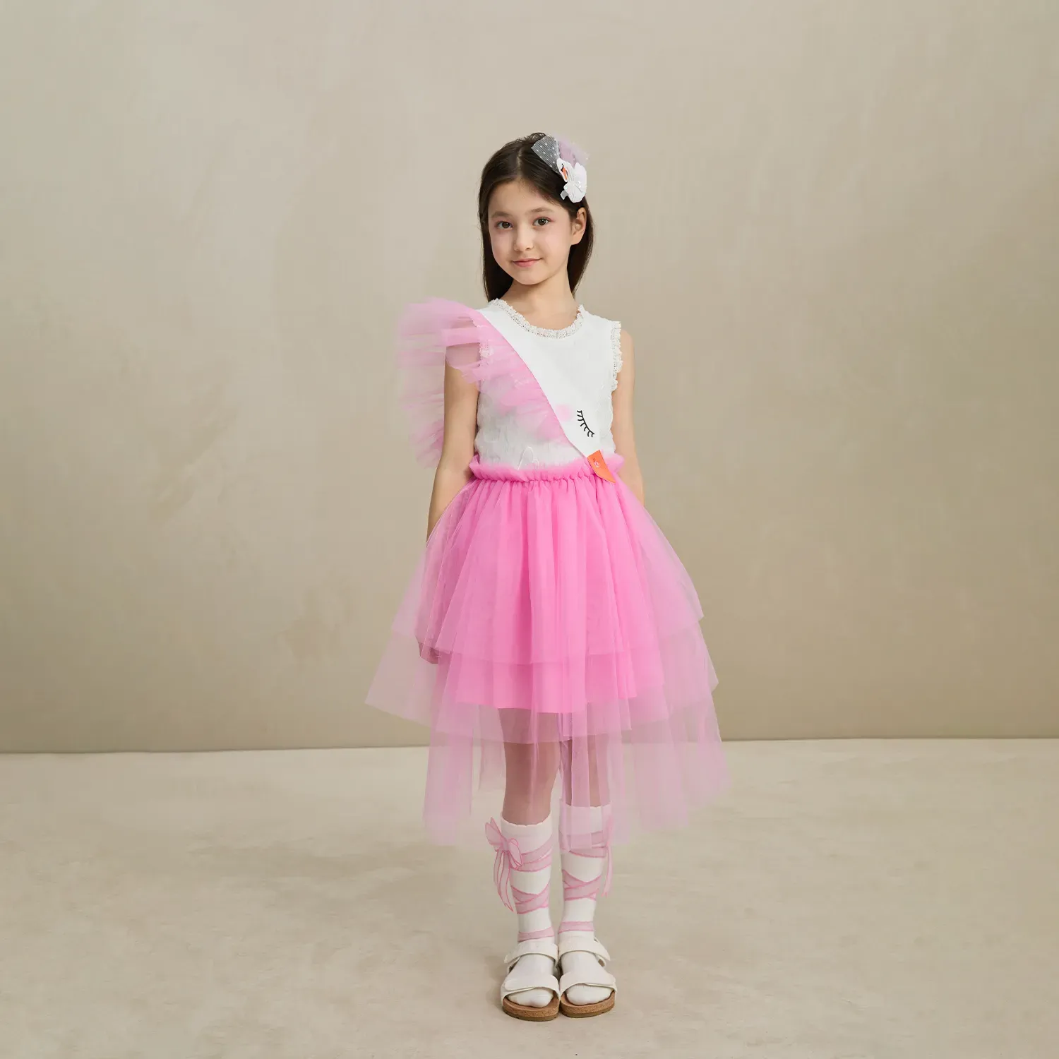 Poco Blush 3D Swan Head Mesh Suspender Dress