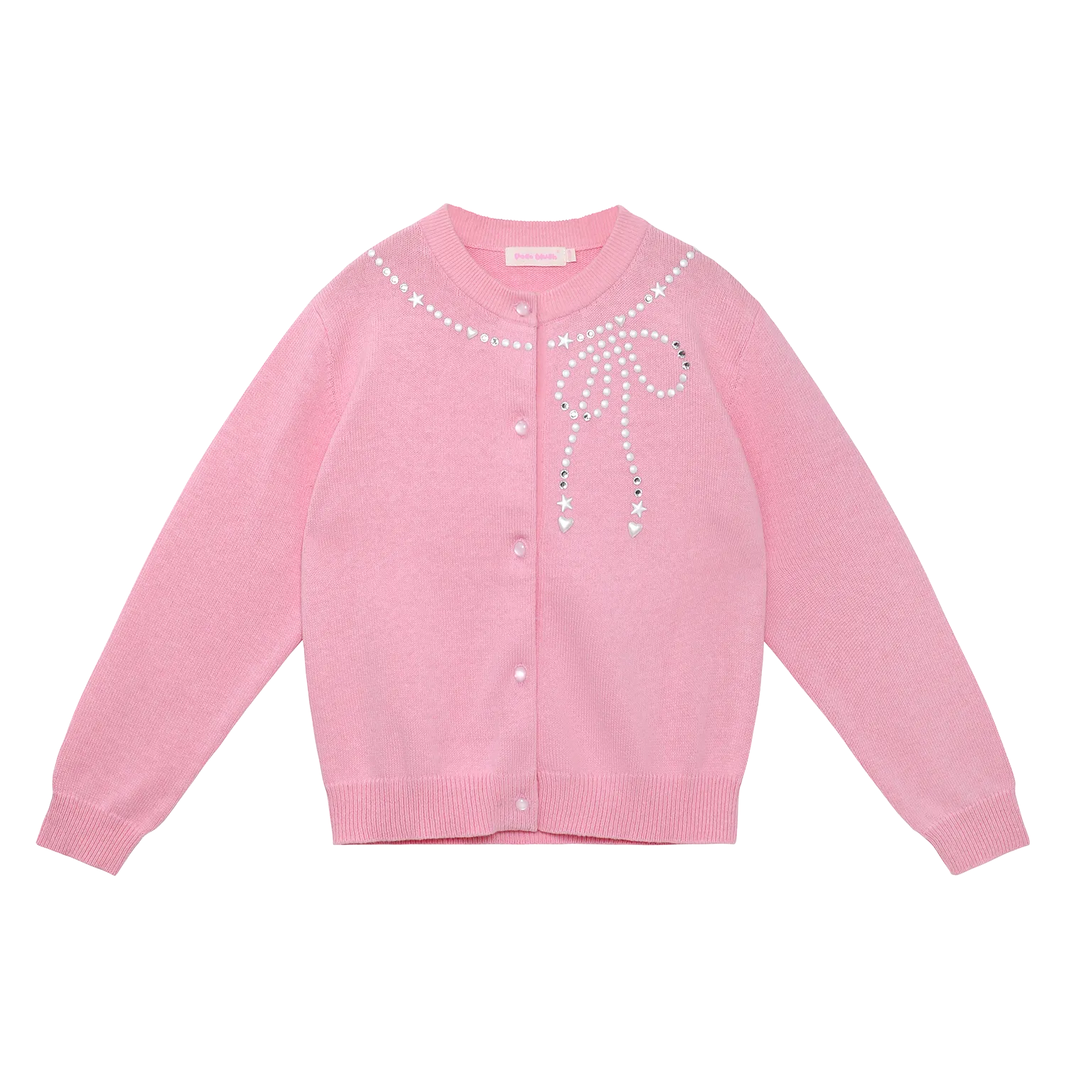 Poco Blush Sparkling Bow Cashemere-Cotton Knit Cardigan Pink