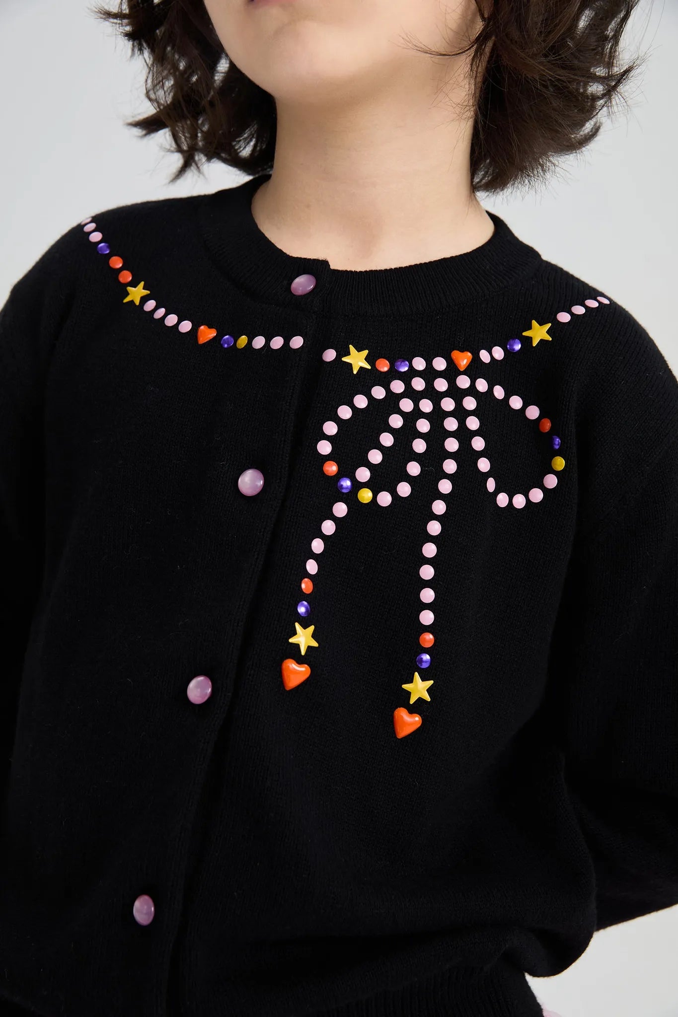 Poco Blush Sparkling Bow Cashemere-Cotton Knit Cardigan