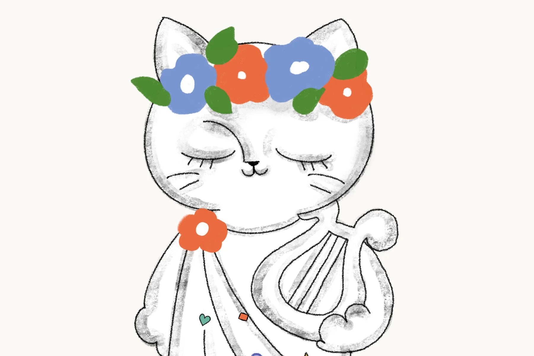 Greek Cat flower-crowned character artwork