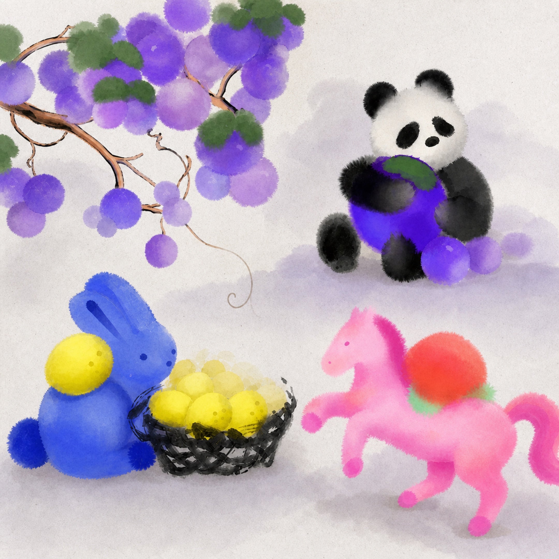 Poco Blush Ink-Wash Animals imagegen square print story poster
