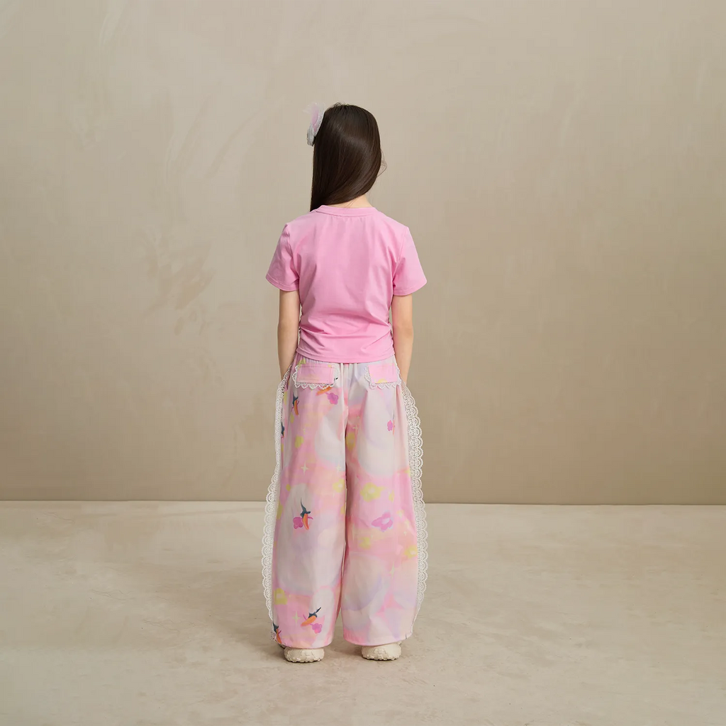 Poco Blush Swan Dream Parachute Pants with Lace Panels