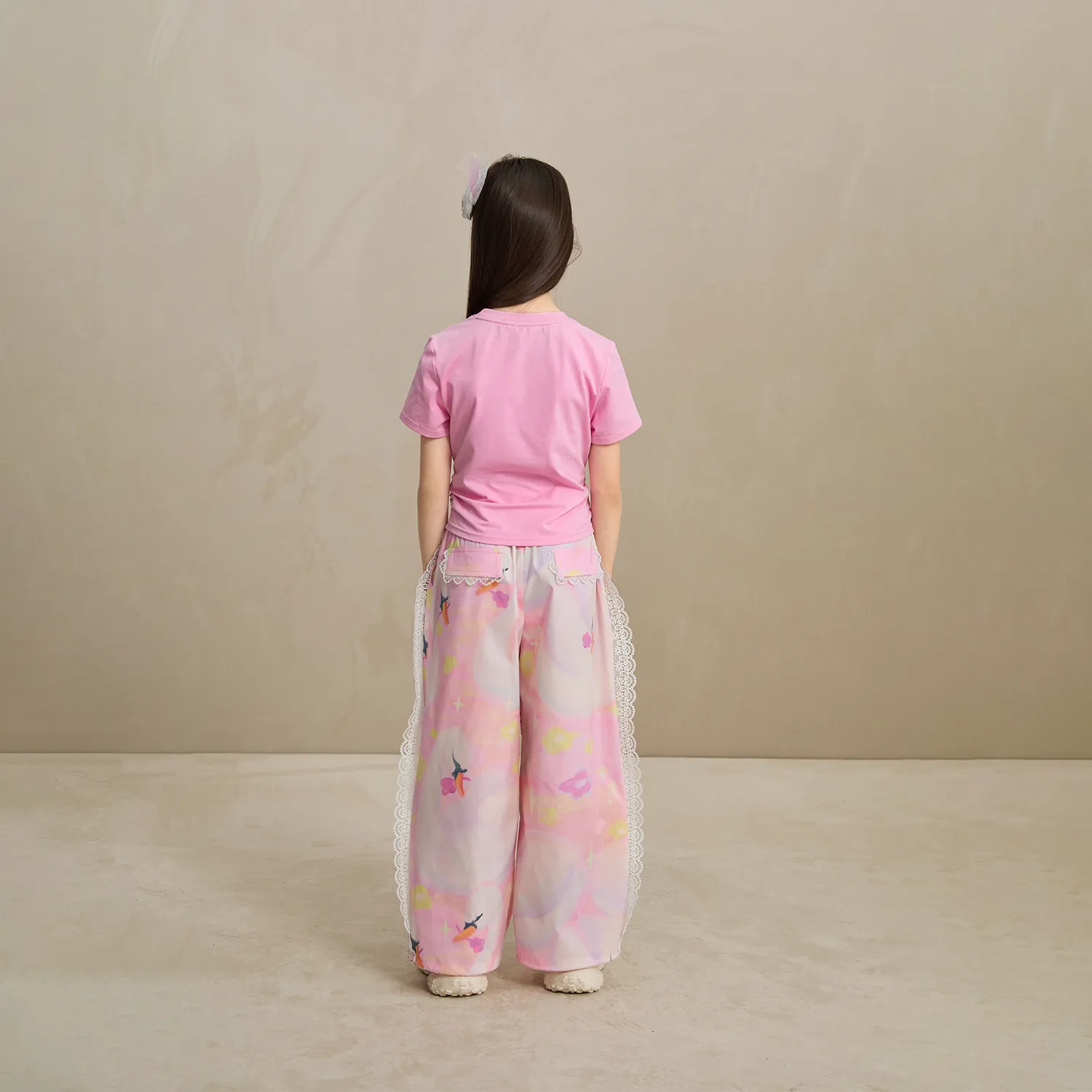 Poco Blush Swan Dream Parachute Pants with Lace Panels