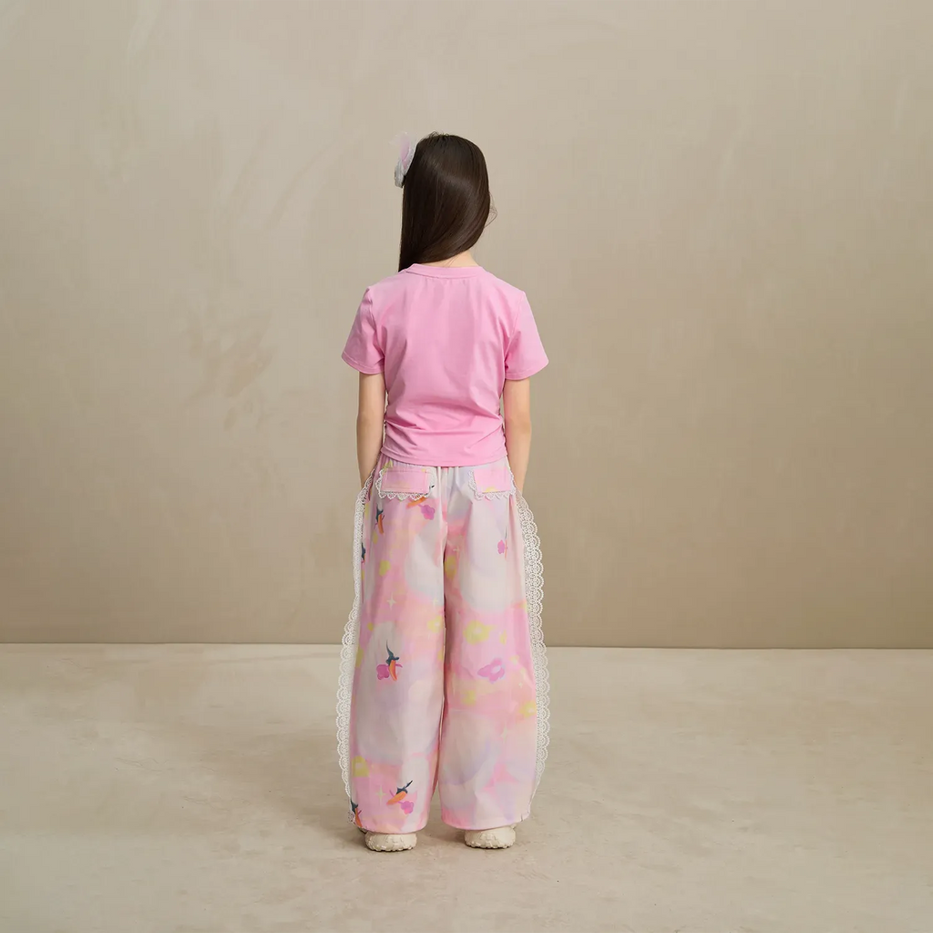 Poco Blush Swan Dream Parachute Pants with Lace Panels