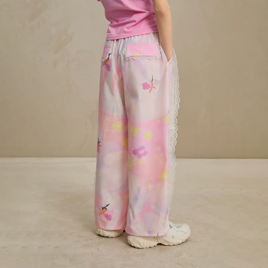 Poco Blush Swan Dream Parachute Pants with Lace Panels