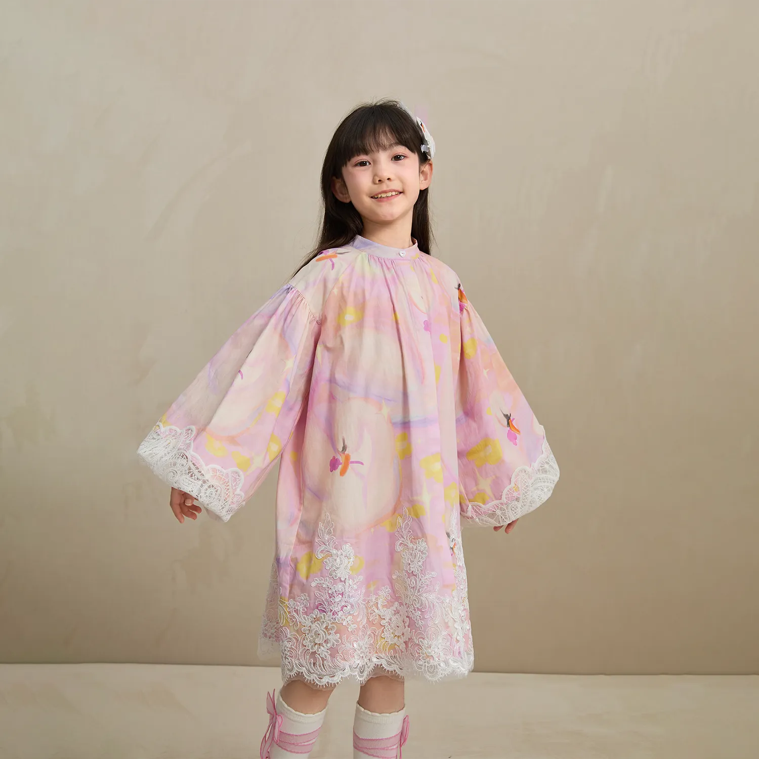 Poco Blush Swan Dream Print Lace Shirt
