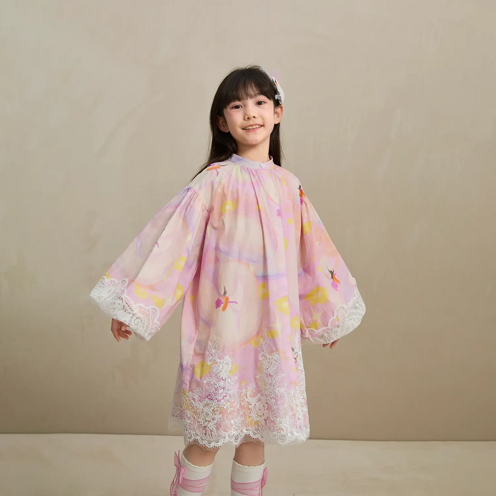 Poco Blush Swan Dream Print Lace Shirt