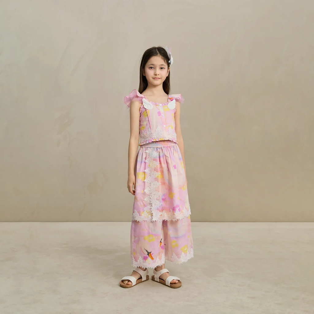 Poco Blush Swan Wing Smocked Strap Top