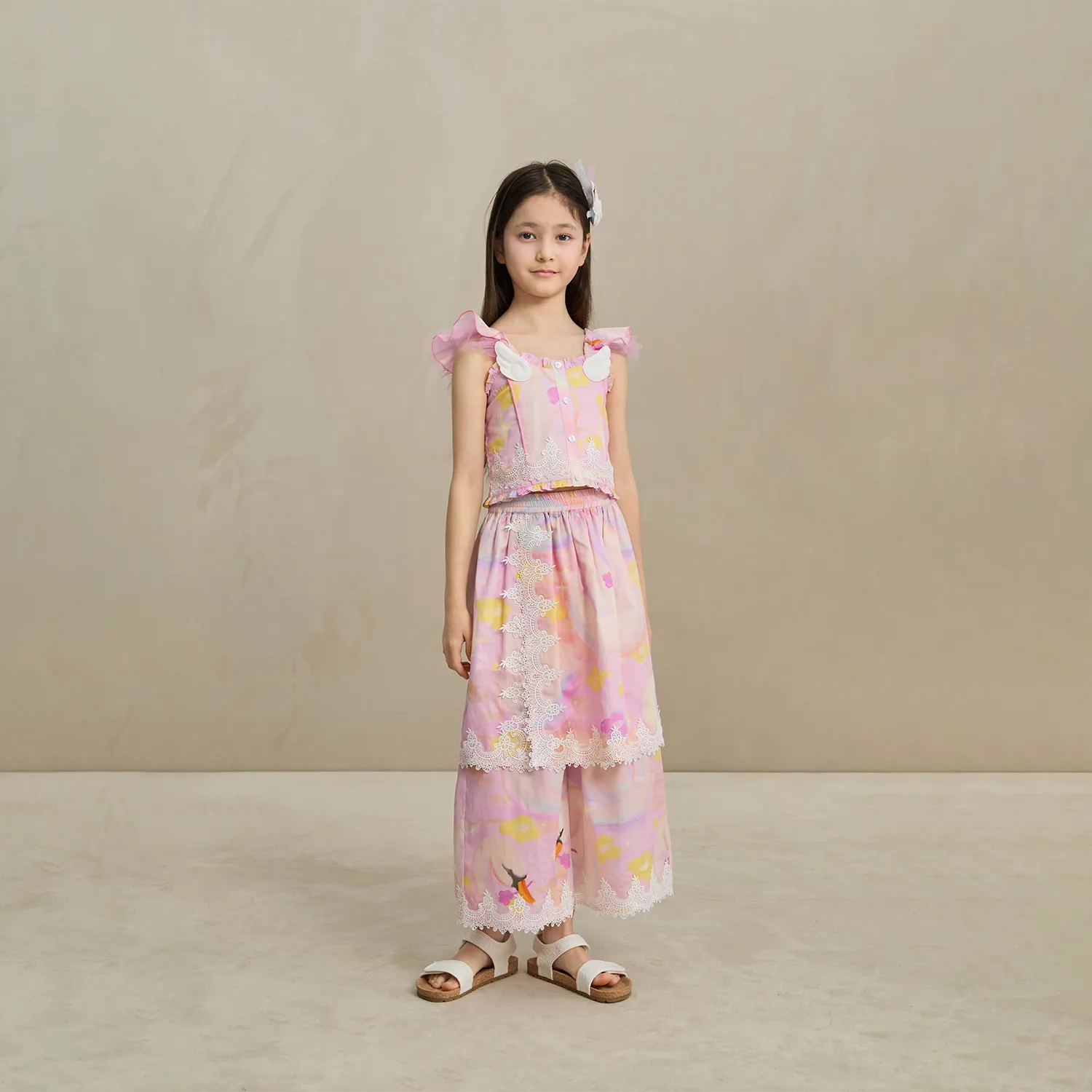 Poco Blush Swan Wing Smocked Strap Top
