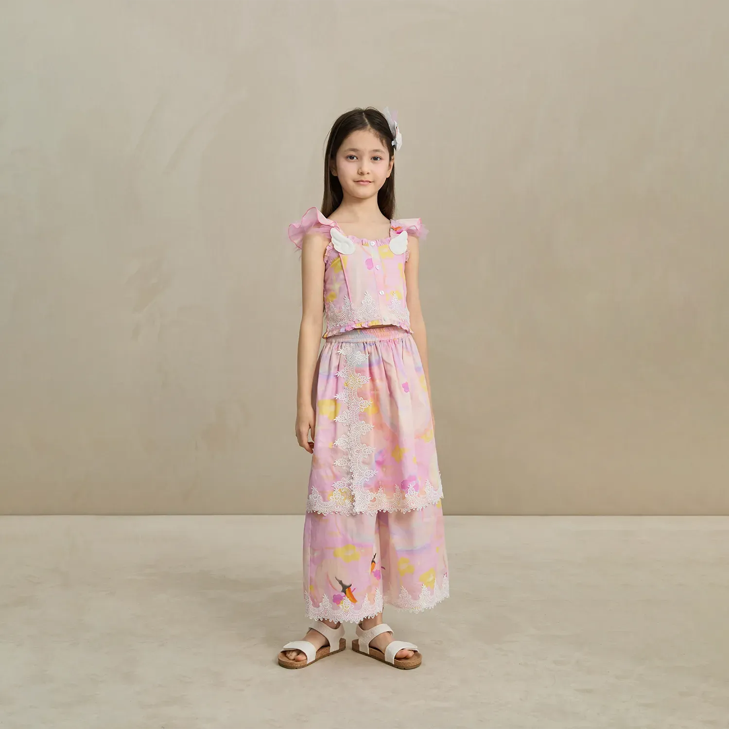 Poco Blush Swan Wing Smocked Strap Top