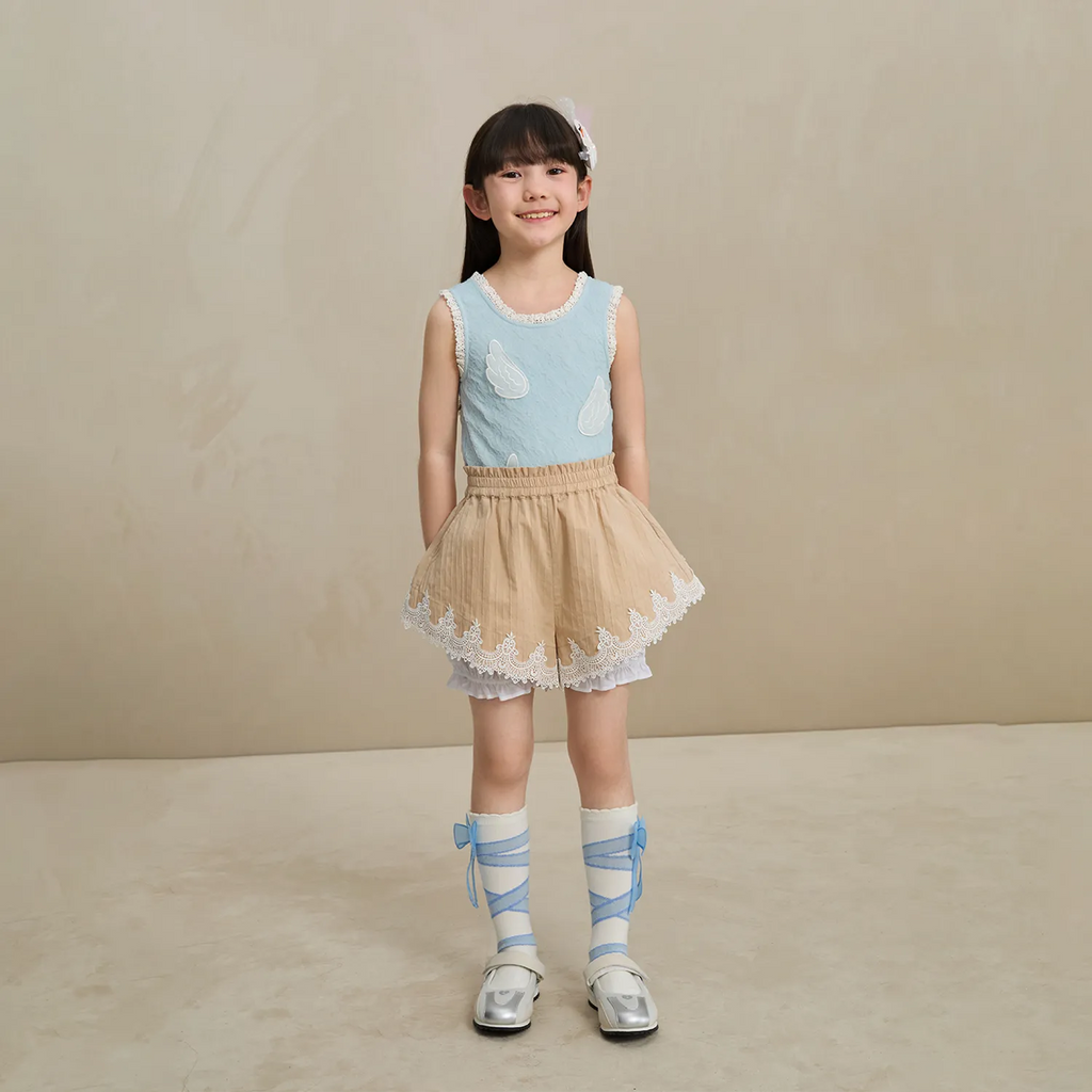 Poco Blush Cotton Bloom Shorts with Lace Hem