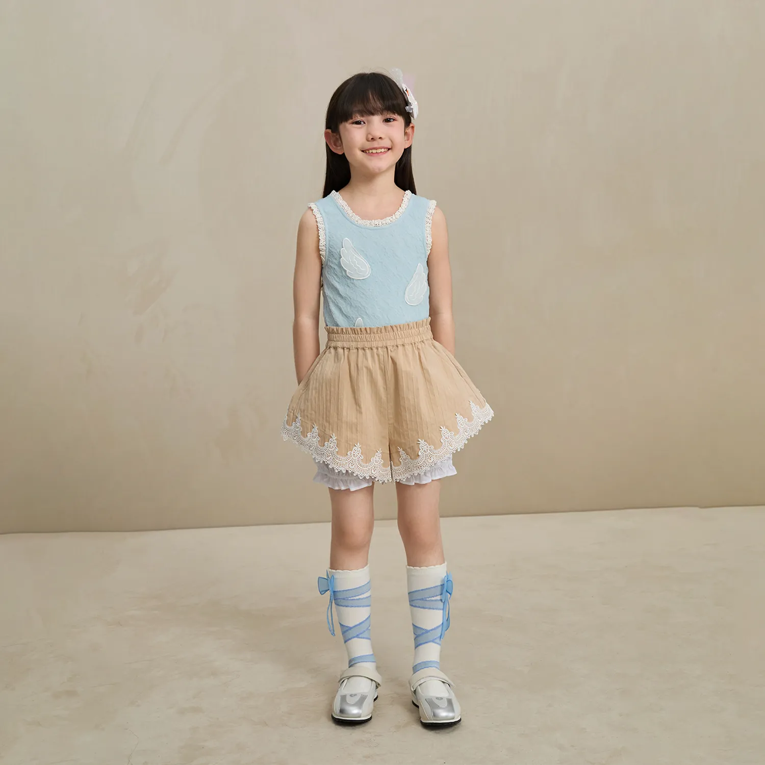 Poco Blush Cotton Bloom Shorts with Lace Hem