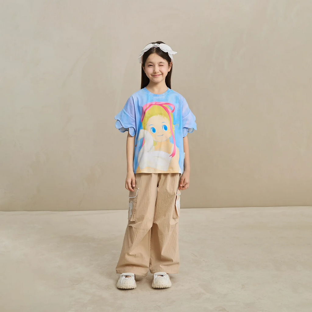 Poco Blush Swan Girl Ruffle Sleeve Tee