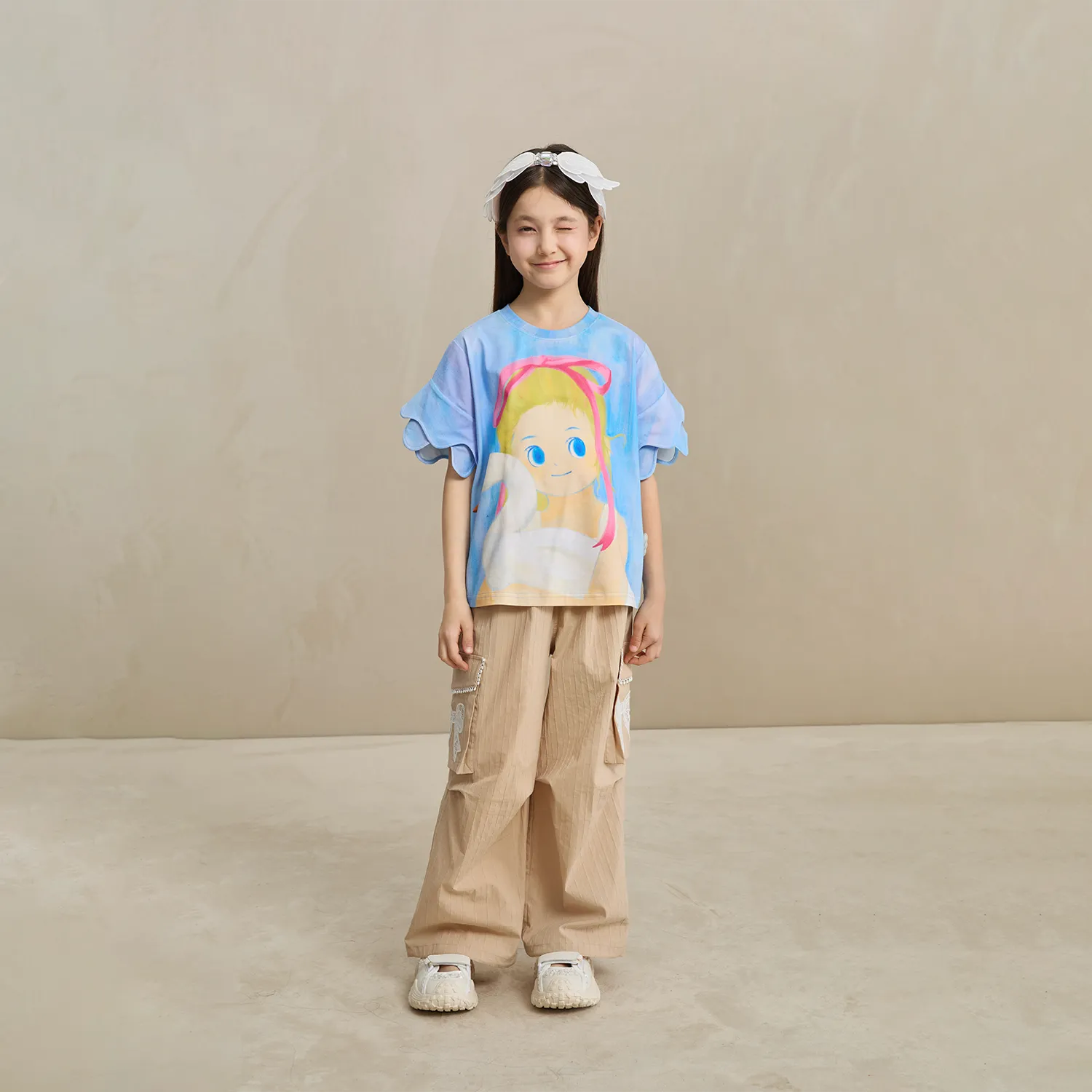 Poco Blush Swan Girl Ruffle Sleeve Tee