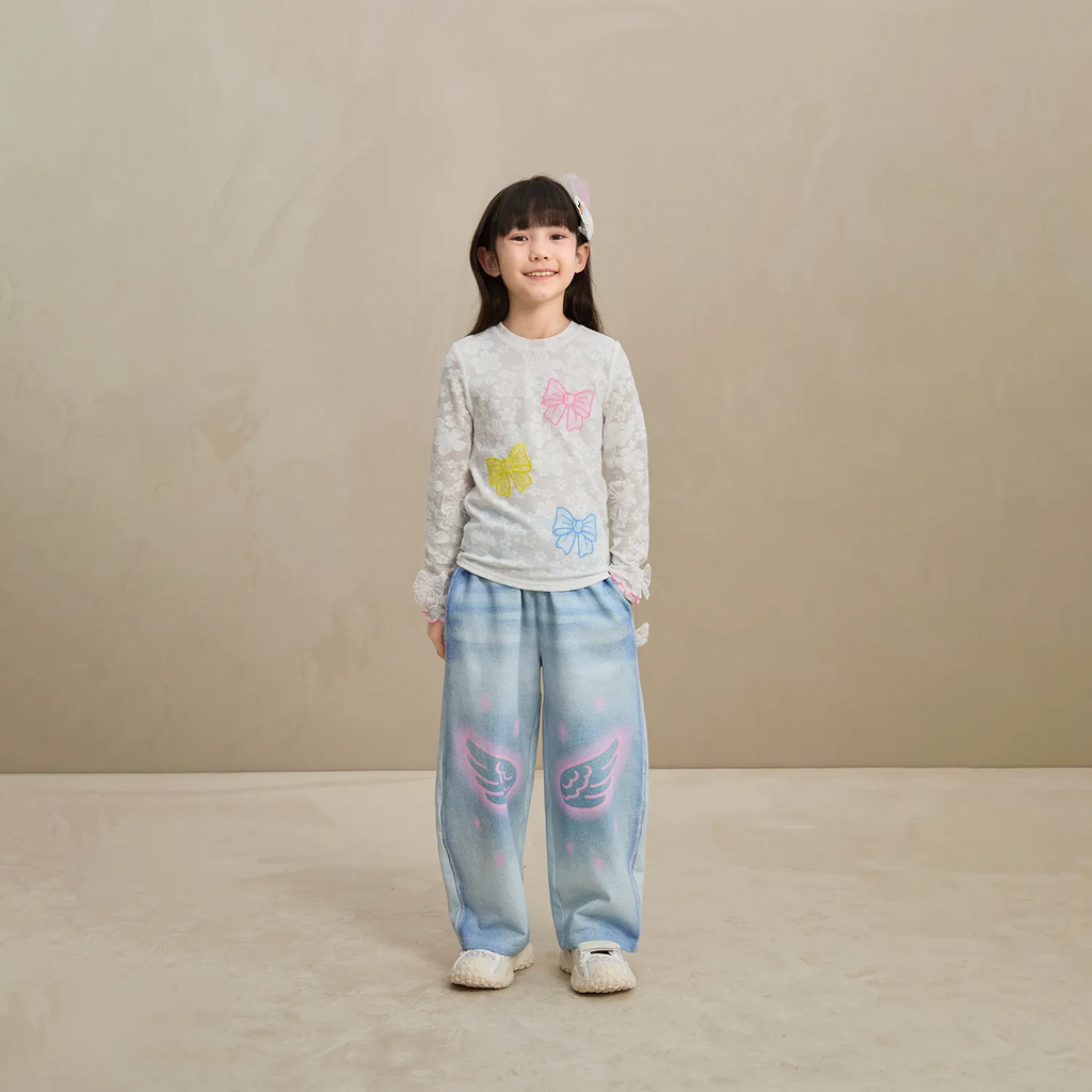 Poco Blush Denim Joggers with Wing Print