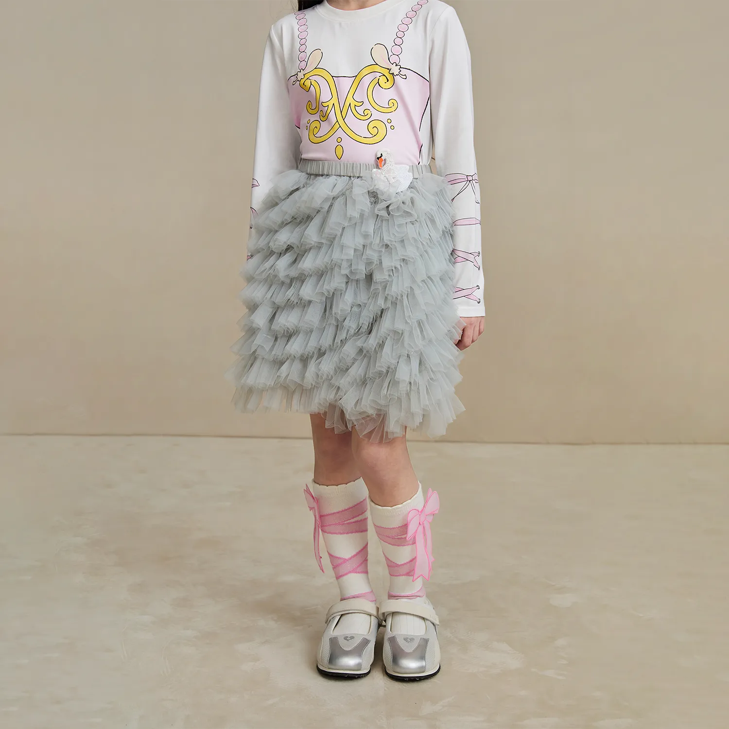 Poco Blush Swan Embroidered Tulle Skirt