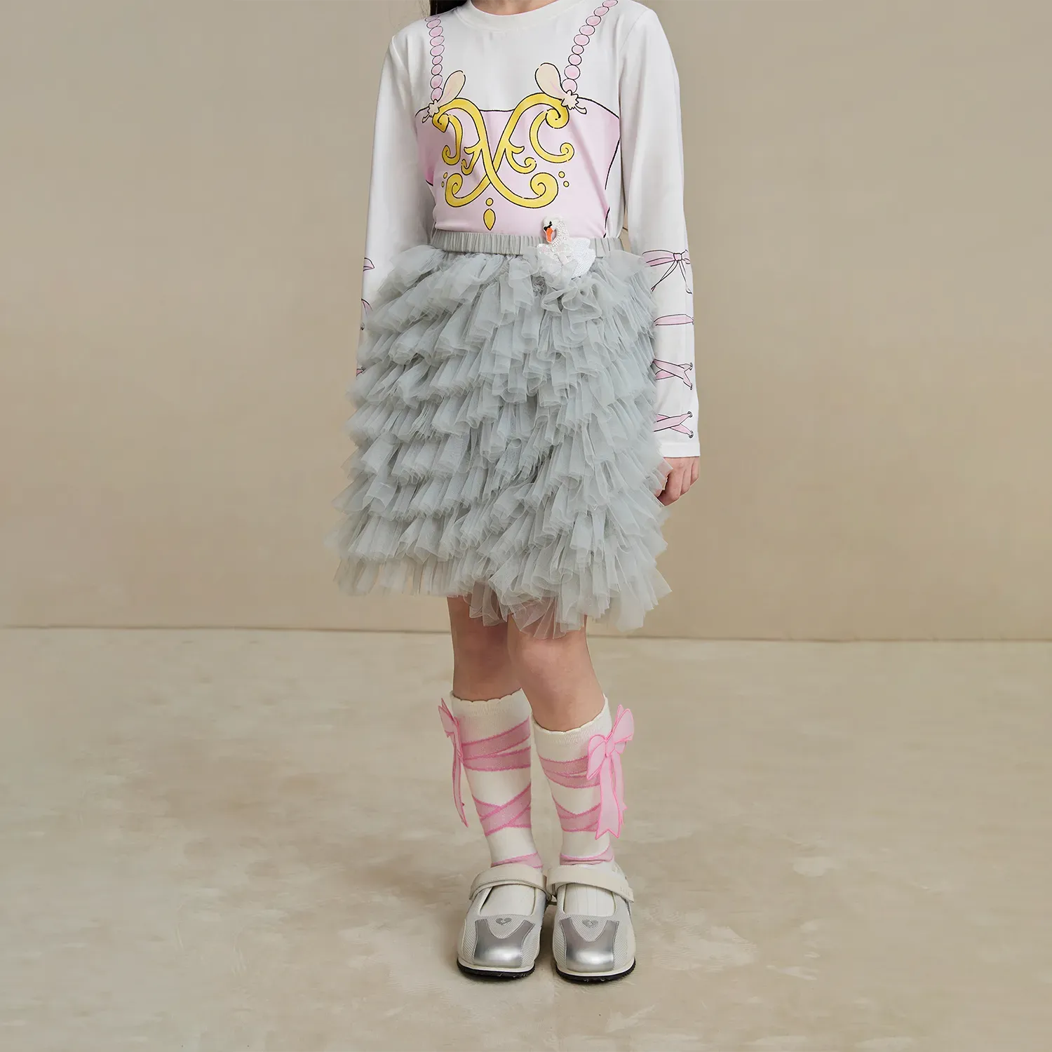 Poco Blush Swan Embroidered Tulle Skirt