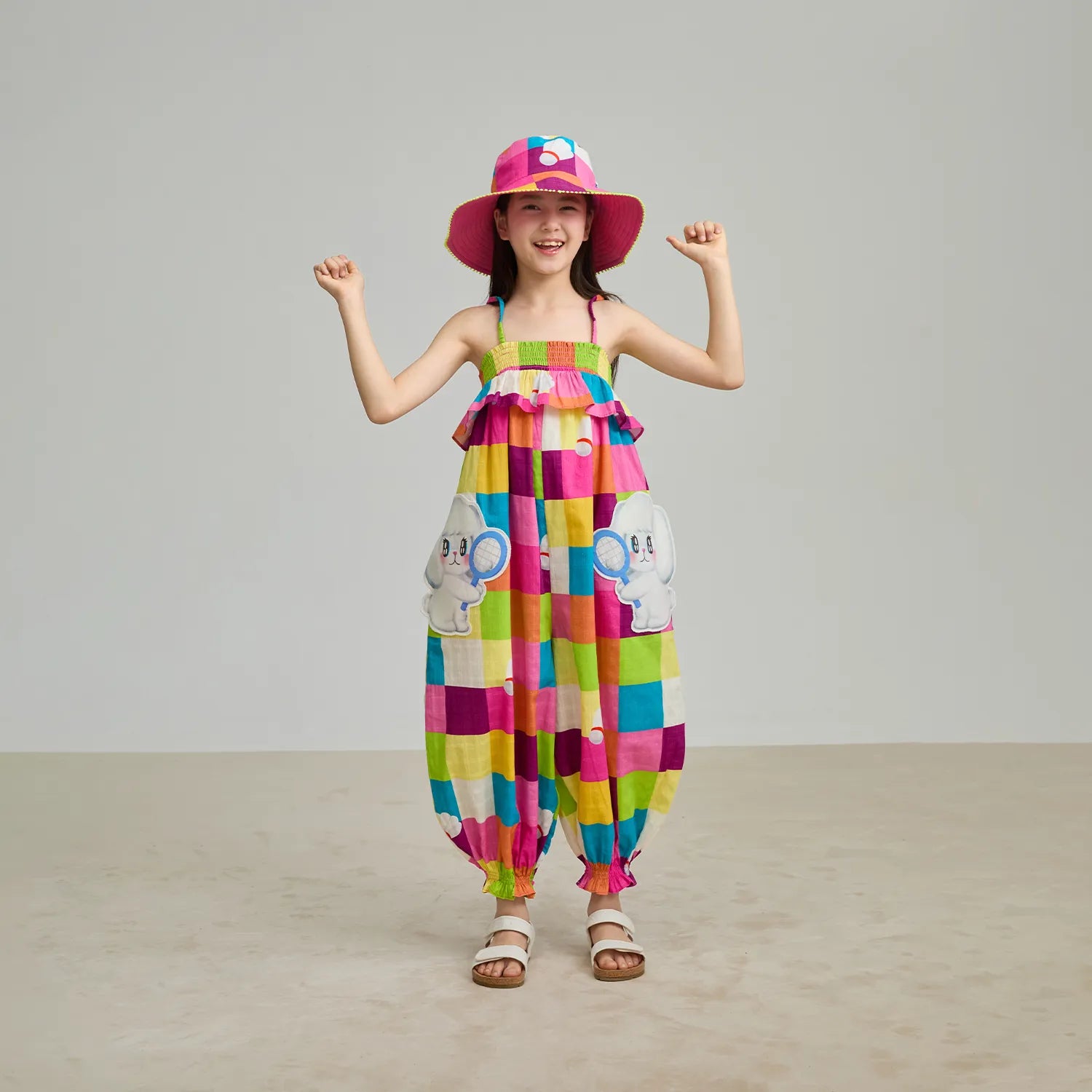 Poco Blush Rainbow Check Sports Romper