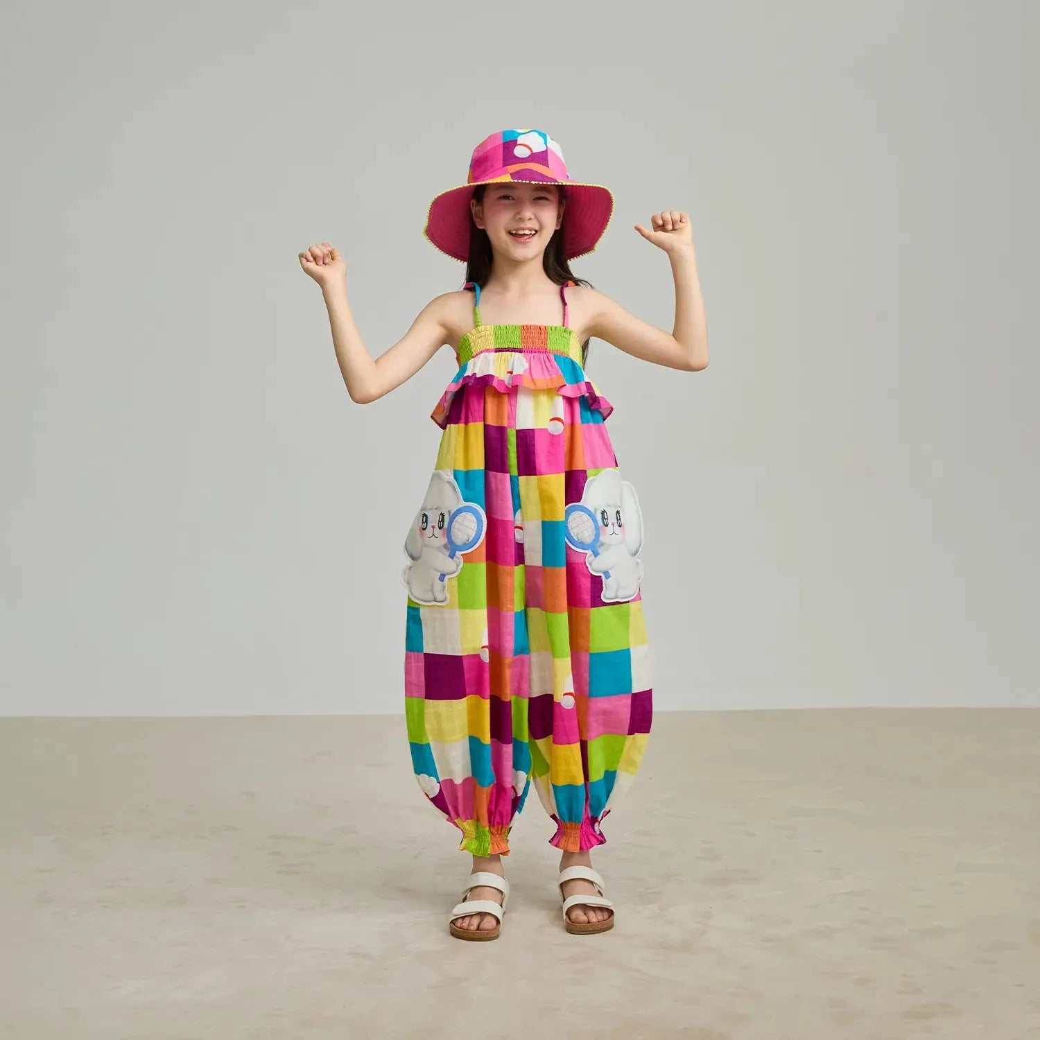 Poco Blush Rainbow Check Sports Romper