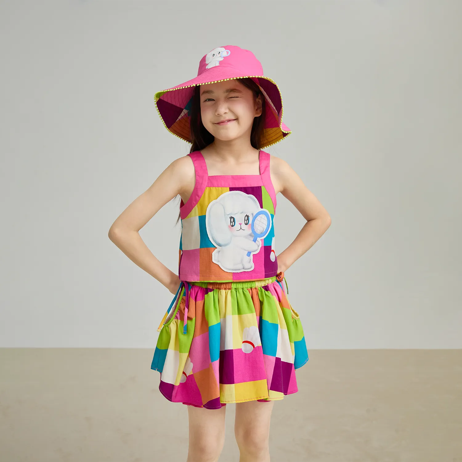 Poco Blush Rainbow Check Linen Tank Top