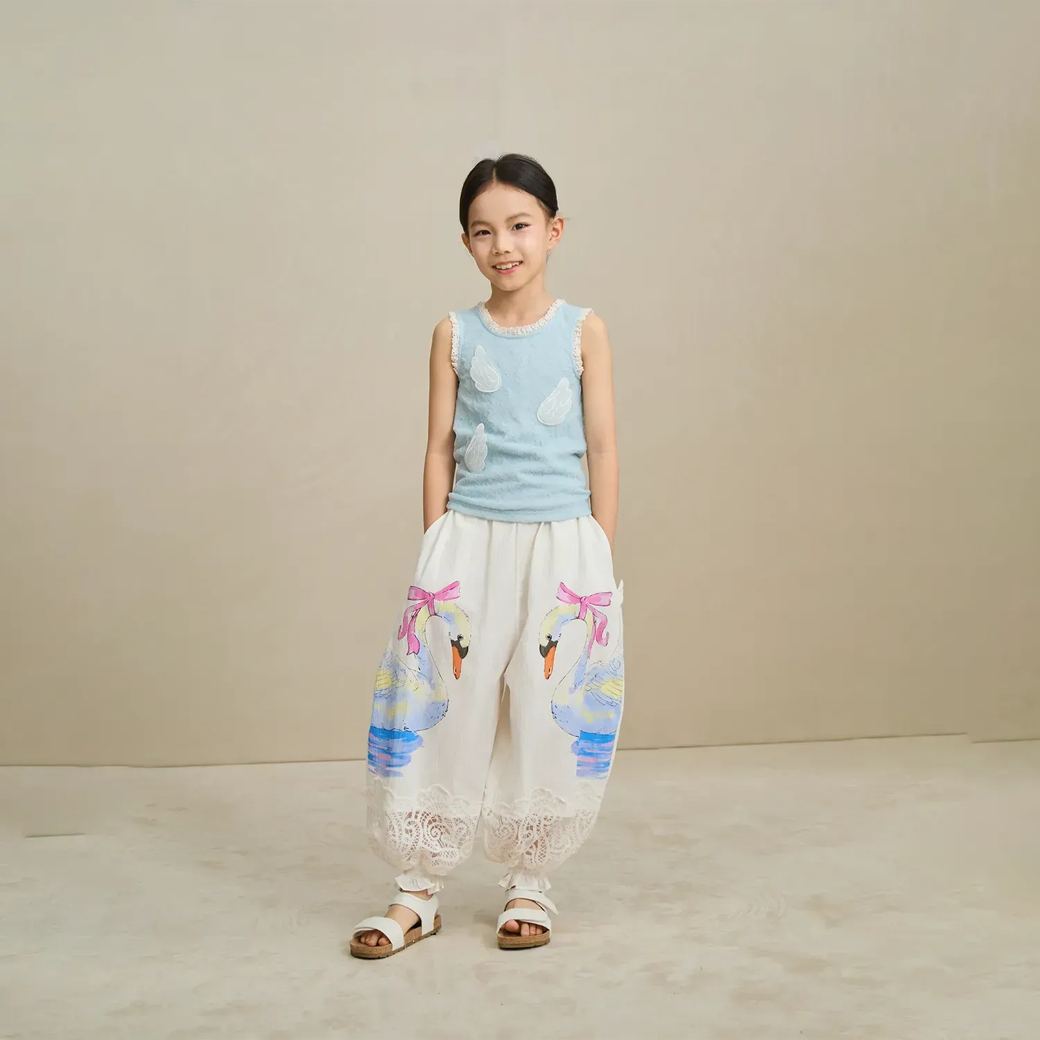 Poco Blush Swan Print Breezy Anti-Mosquito Pants