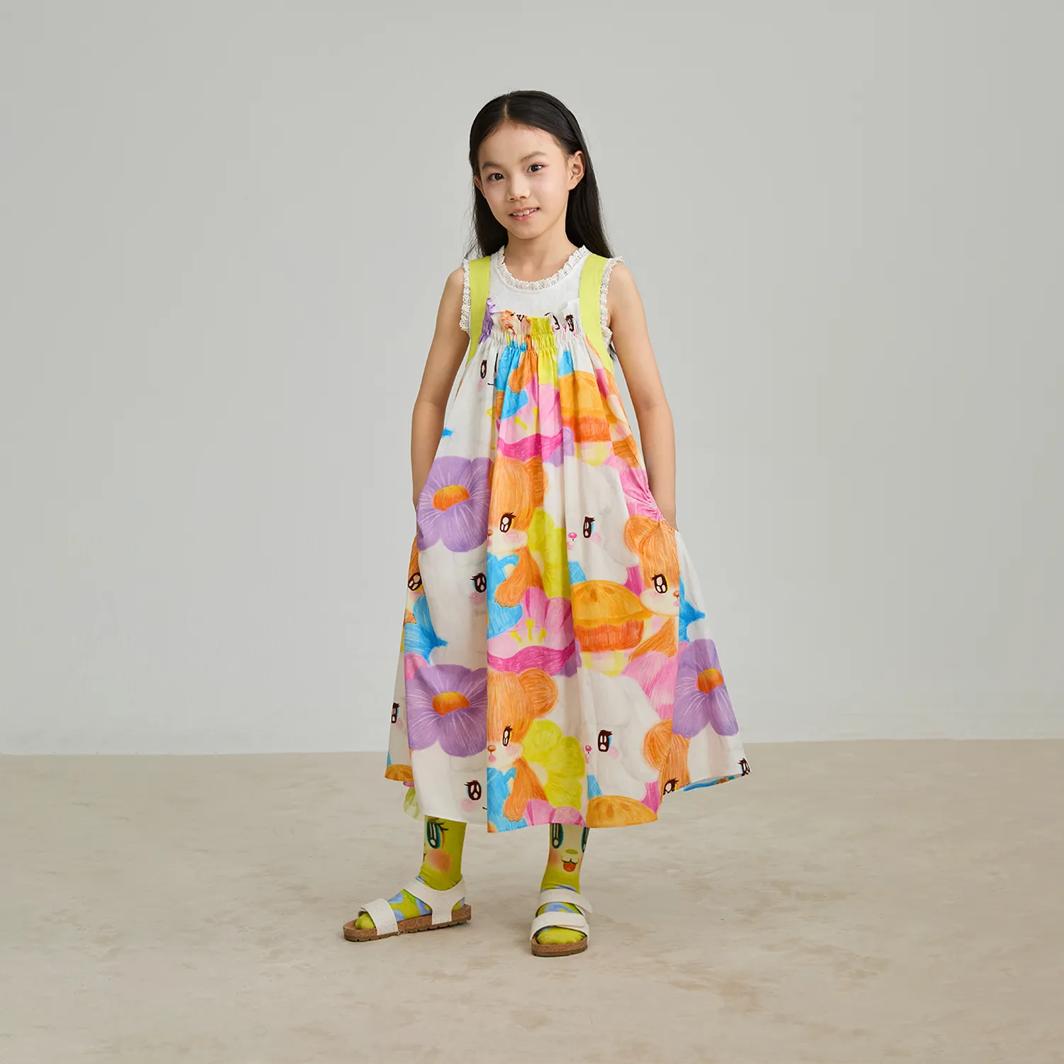 Poco Blush Animal Tea‑Party Smocked Maxi Dress