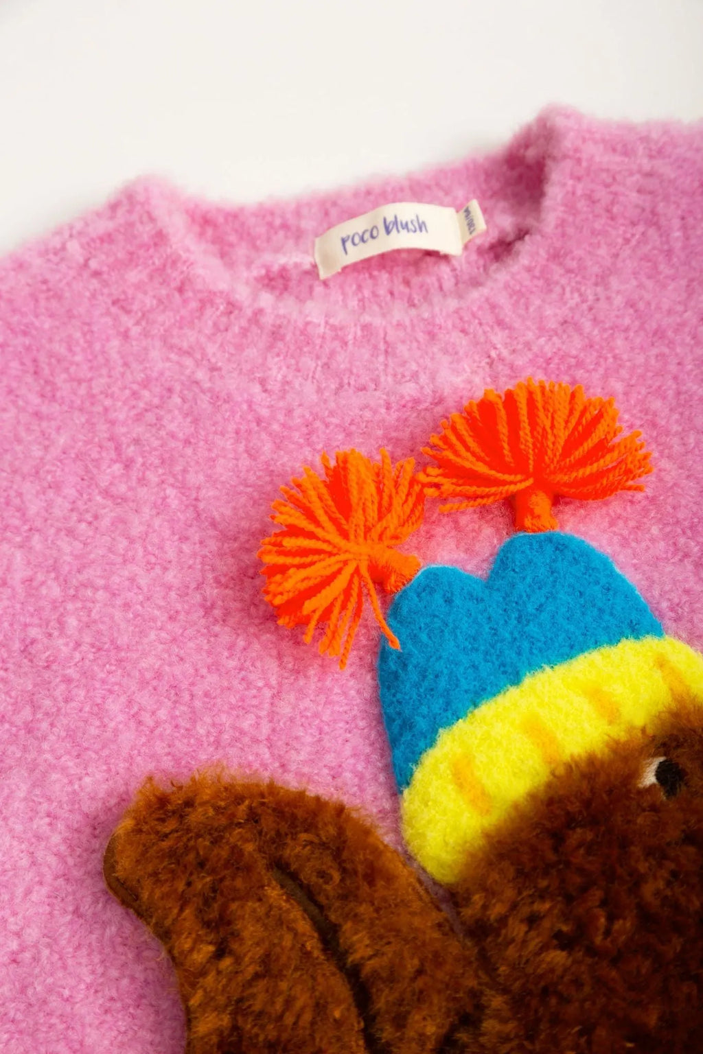 Poco Blush Snow Squirrel & Puppy Loop Knit Sweater