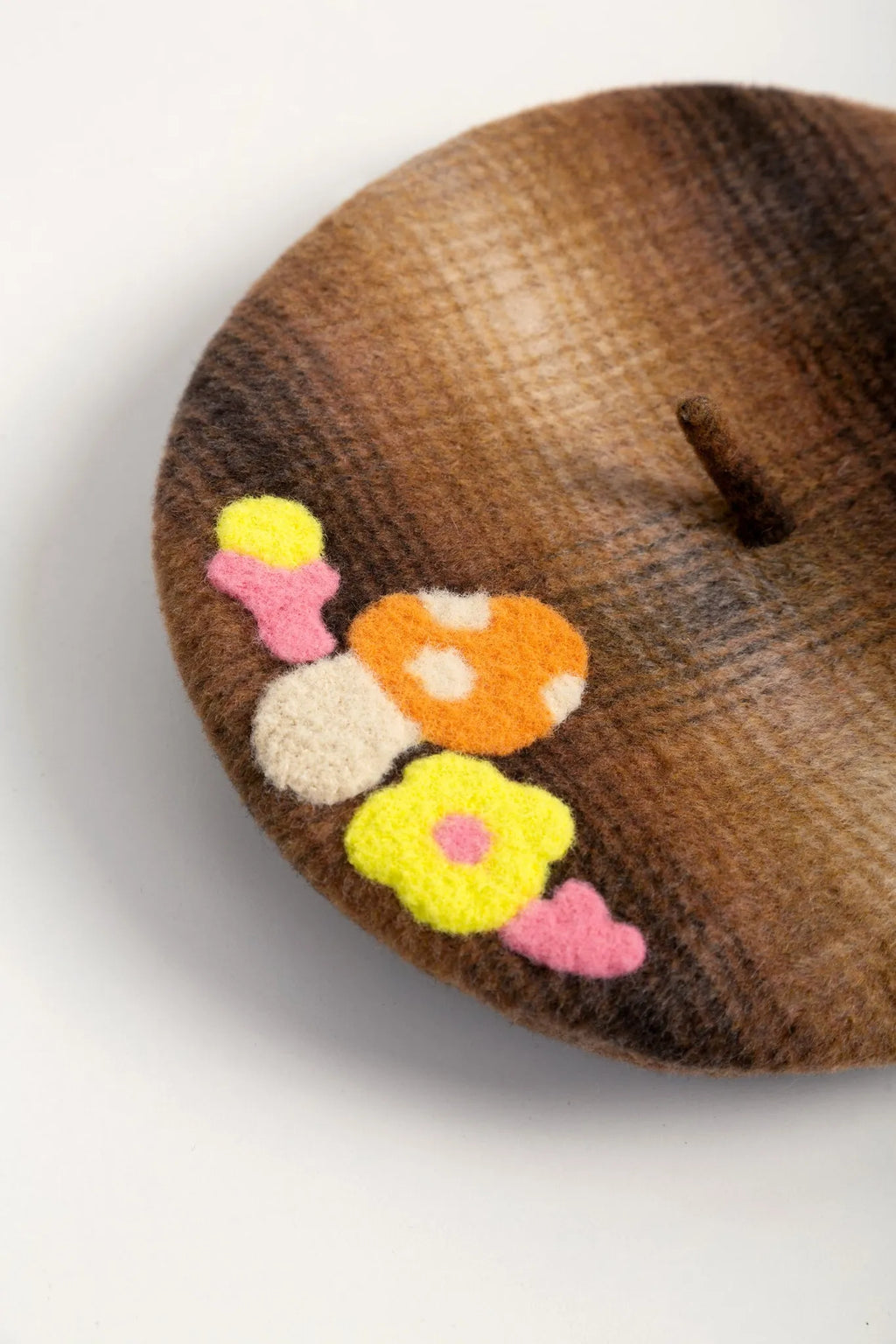 Poco Blush Mushroom Check Wool Beret