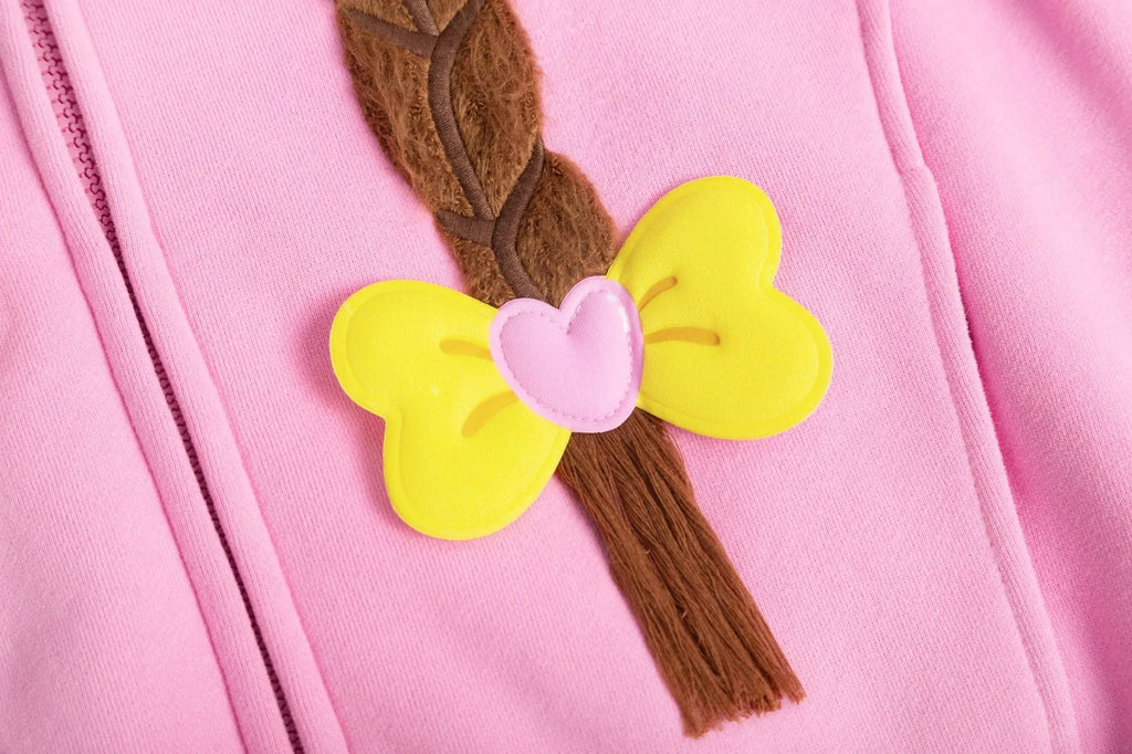 Poco Blush Bow Braid Fleece Zip Jacket
