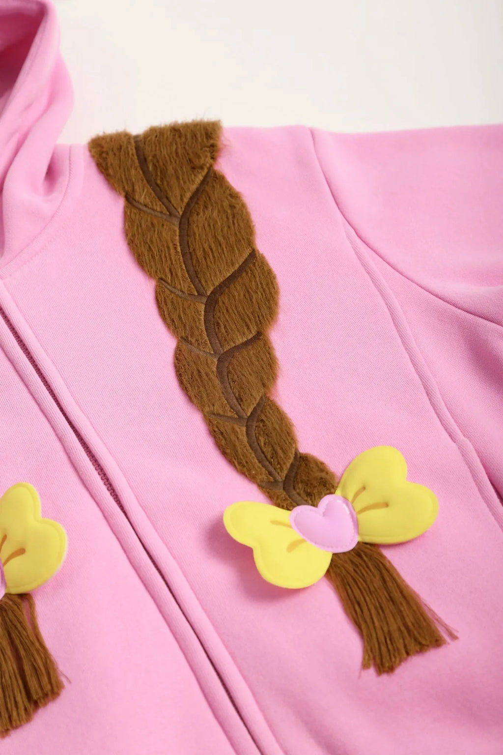 Poco Blush Bow Braid Fleece Zip Jacket