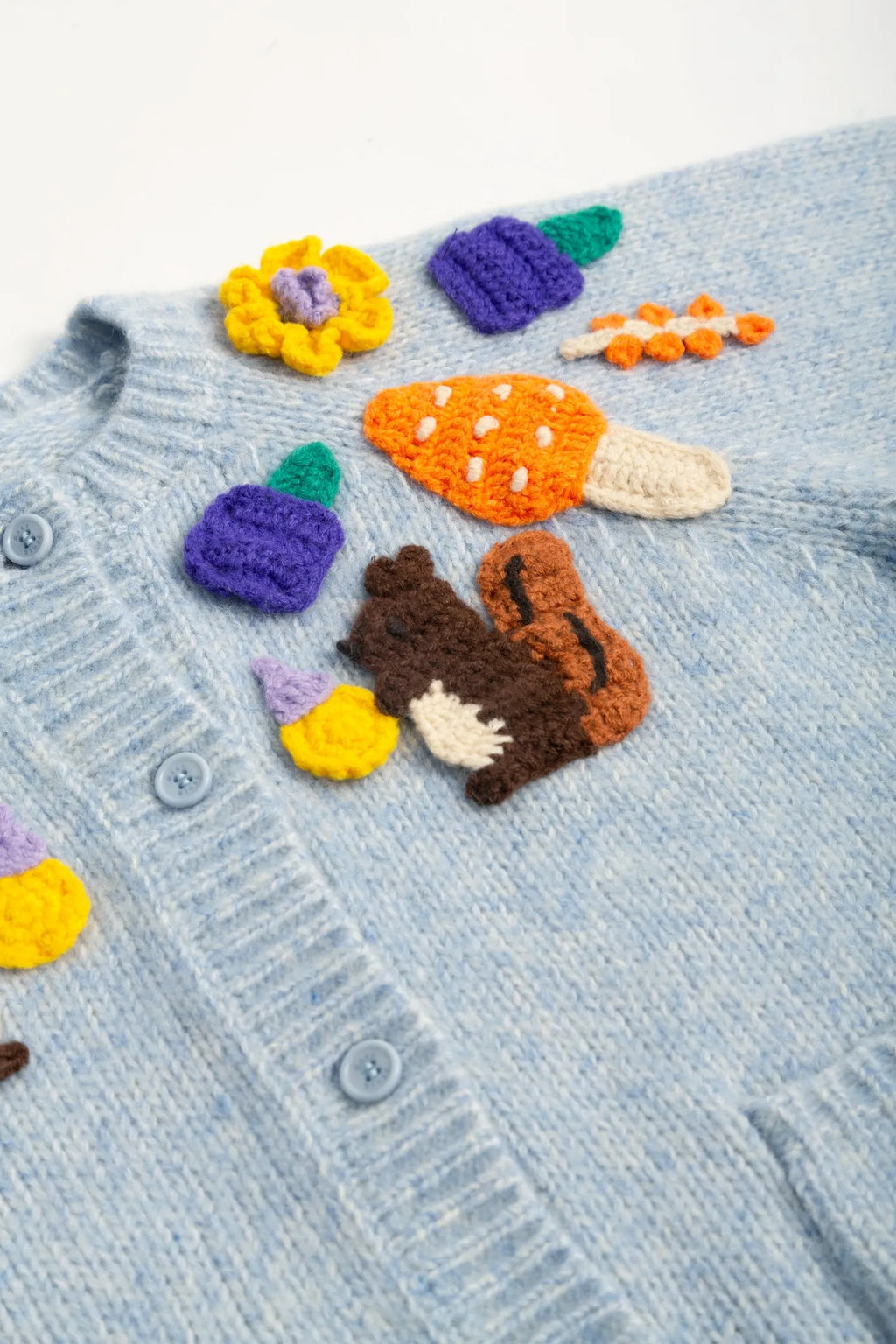 Poco Blush Squirrel Crochet Knit Cardigan