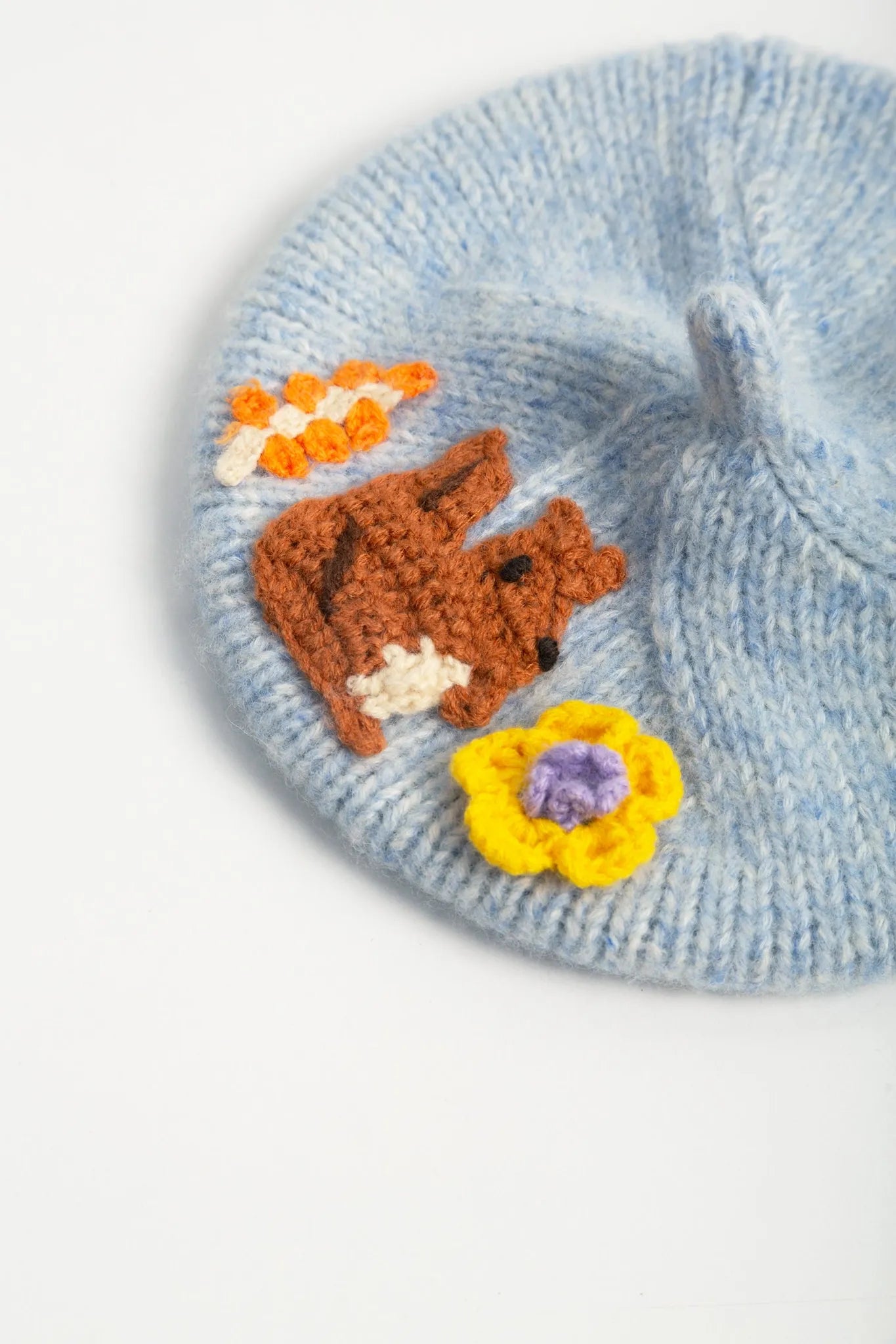 Poco Blush Squirrel Crochet Knit Beret