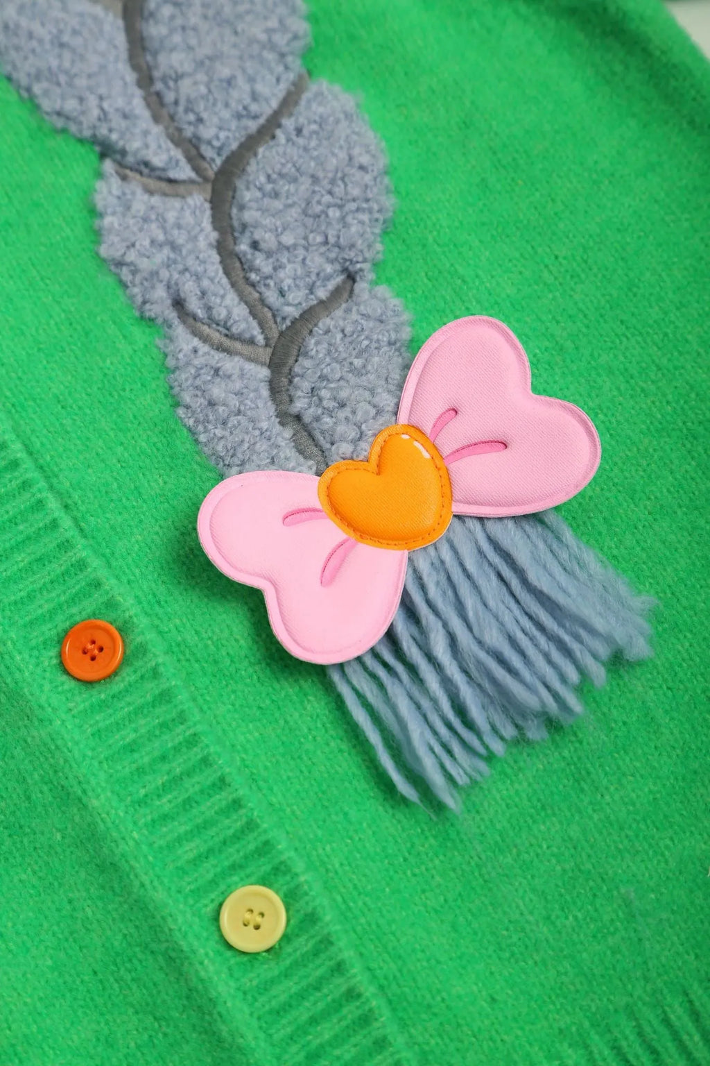 Poco Blush Princess Braid Bow Knit Cardigan