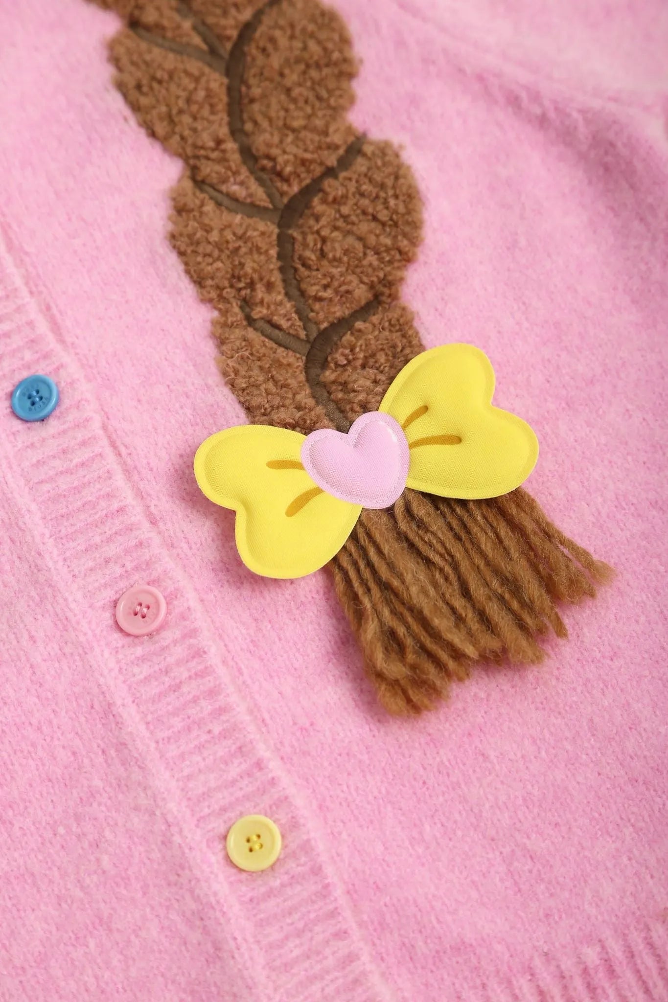 Poco Blush Princess Braid Bow Knit Cardigan