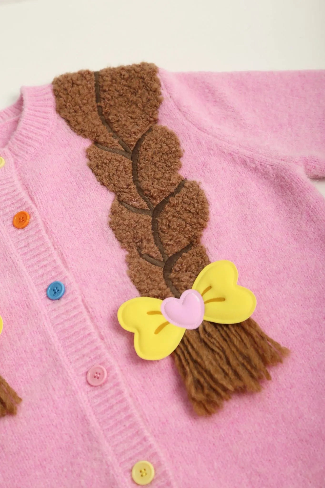 Poco Blush Princess Braid Bow Knit Cardigan