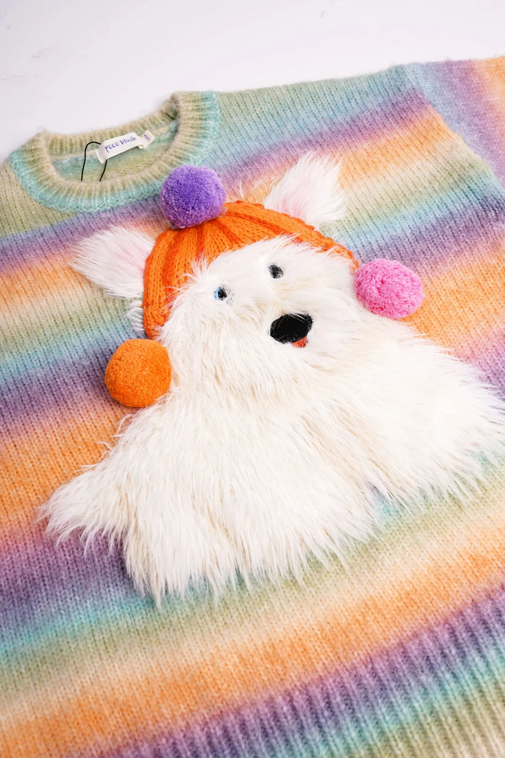 Poco Blush Rainbow Puppy Fuzzy Sweater