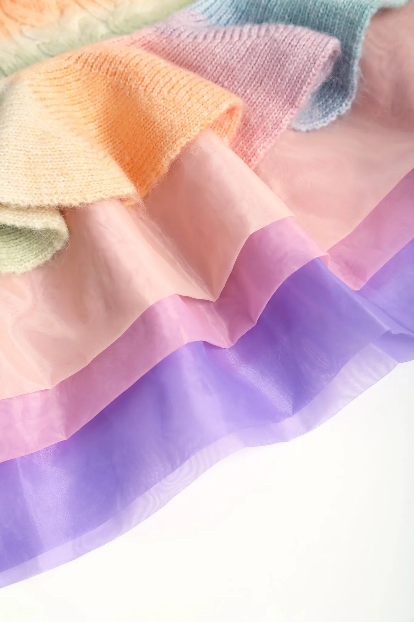 Poco Blush Rainbow Knit Tulle Sweater Dress