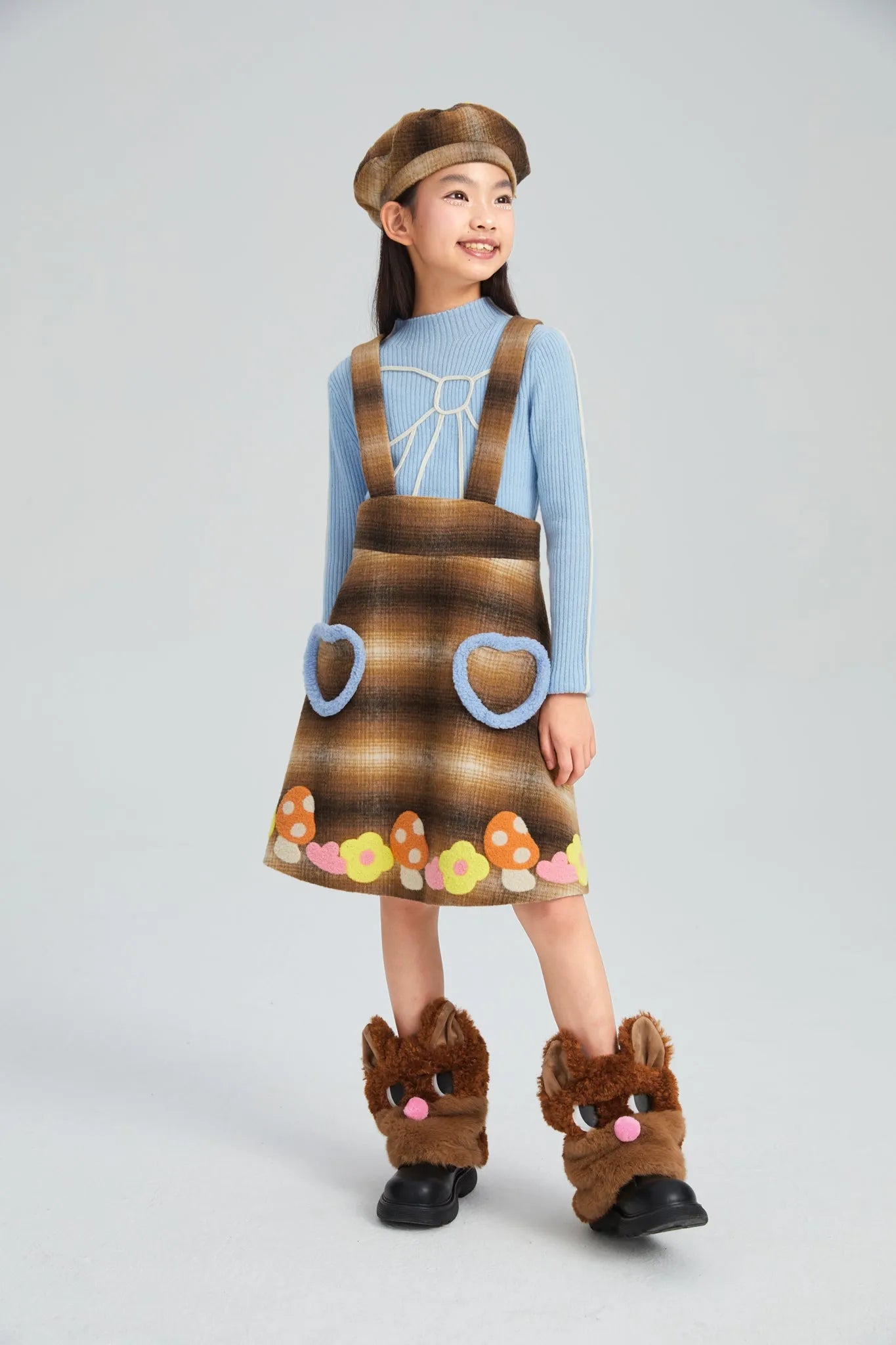 Poco Blush Forest Embroidered Check Pinafore Dress