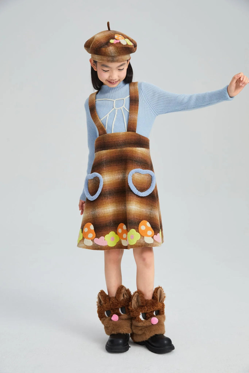 Poco Blush Forest Embroidered Check Pinafore Dress