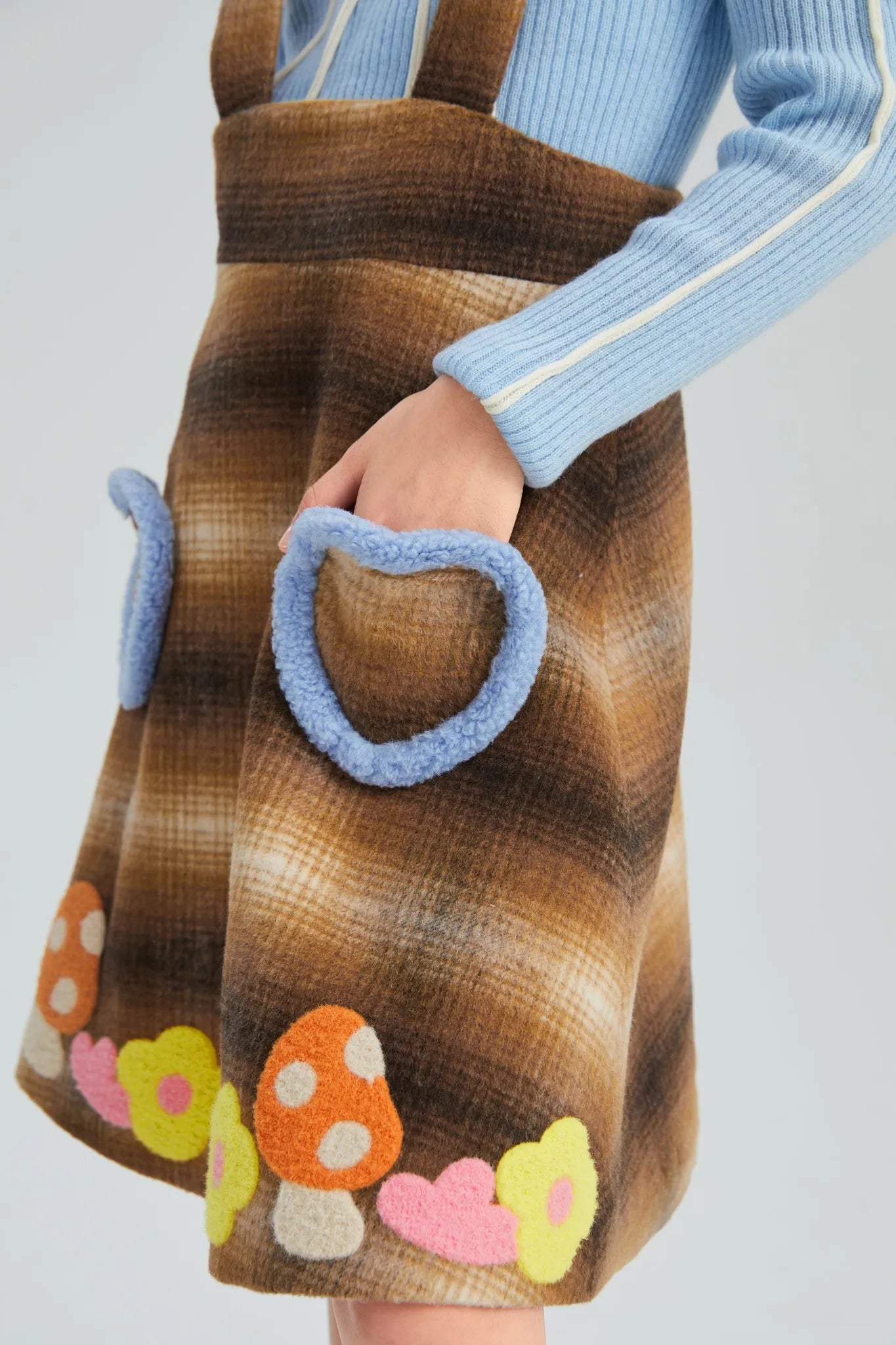 Poco Blush Forest Embroidered Check Pinafore Dress