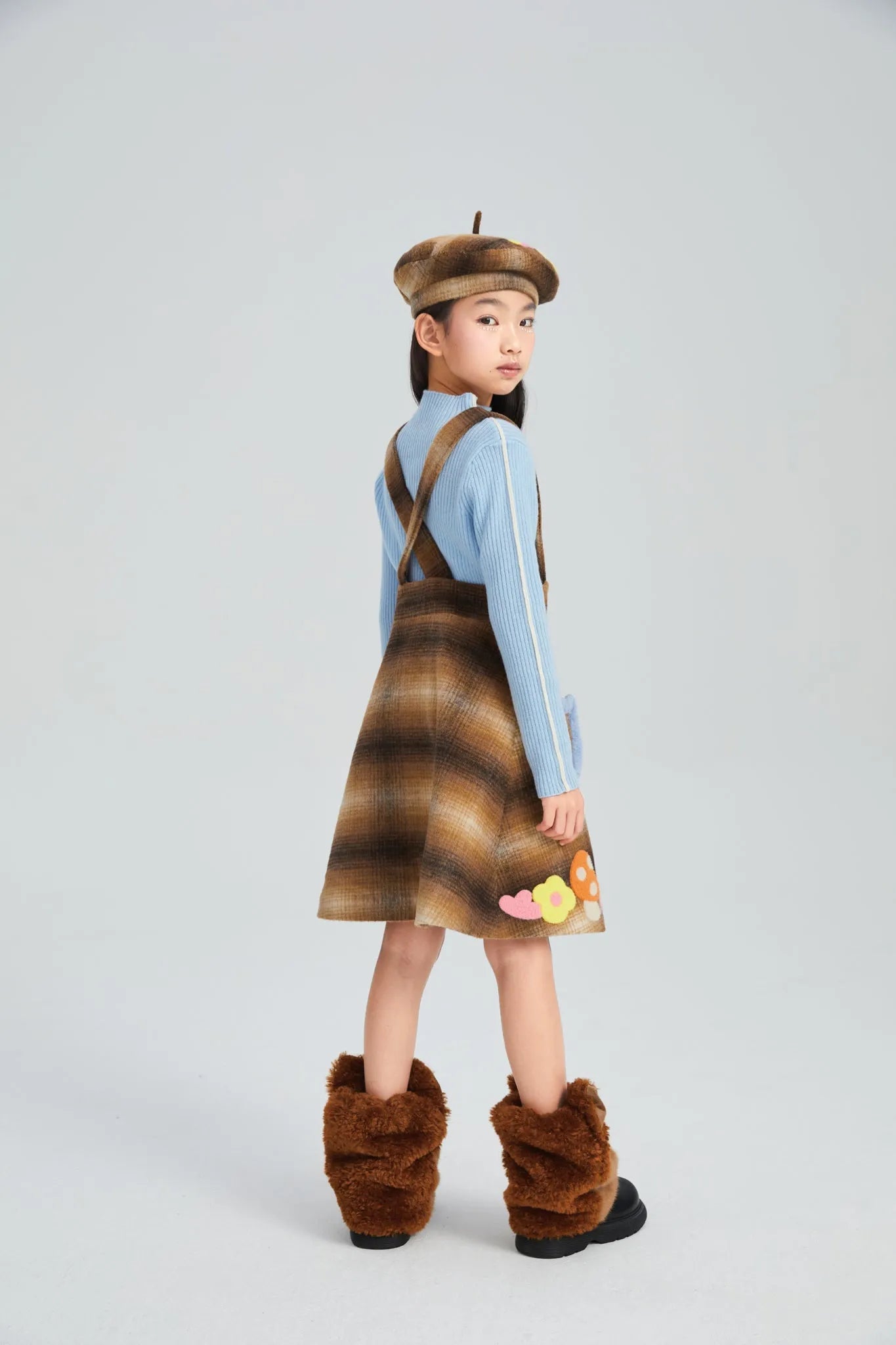 Poco Blush Forest Embroidered Check Pinafore Dress