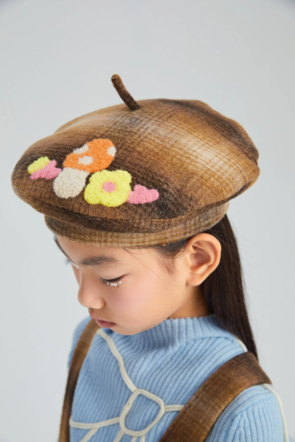Poco Blush Mushroom Check Wool Beret