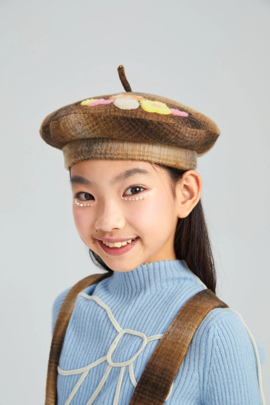Poco Blush Mushroom Check Wool Beret