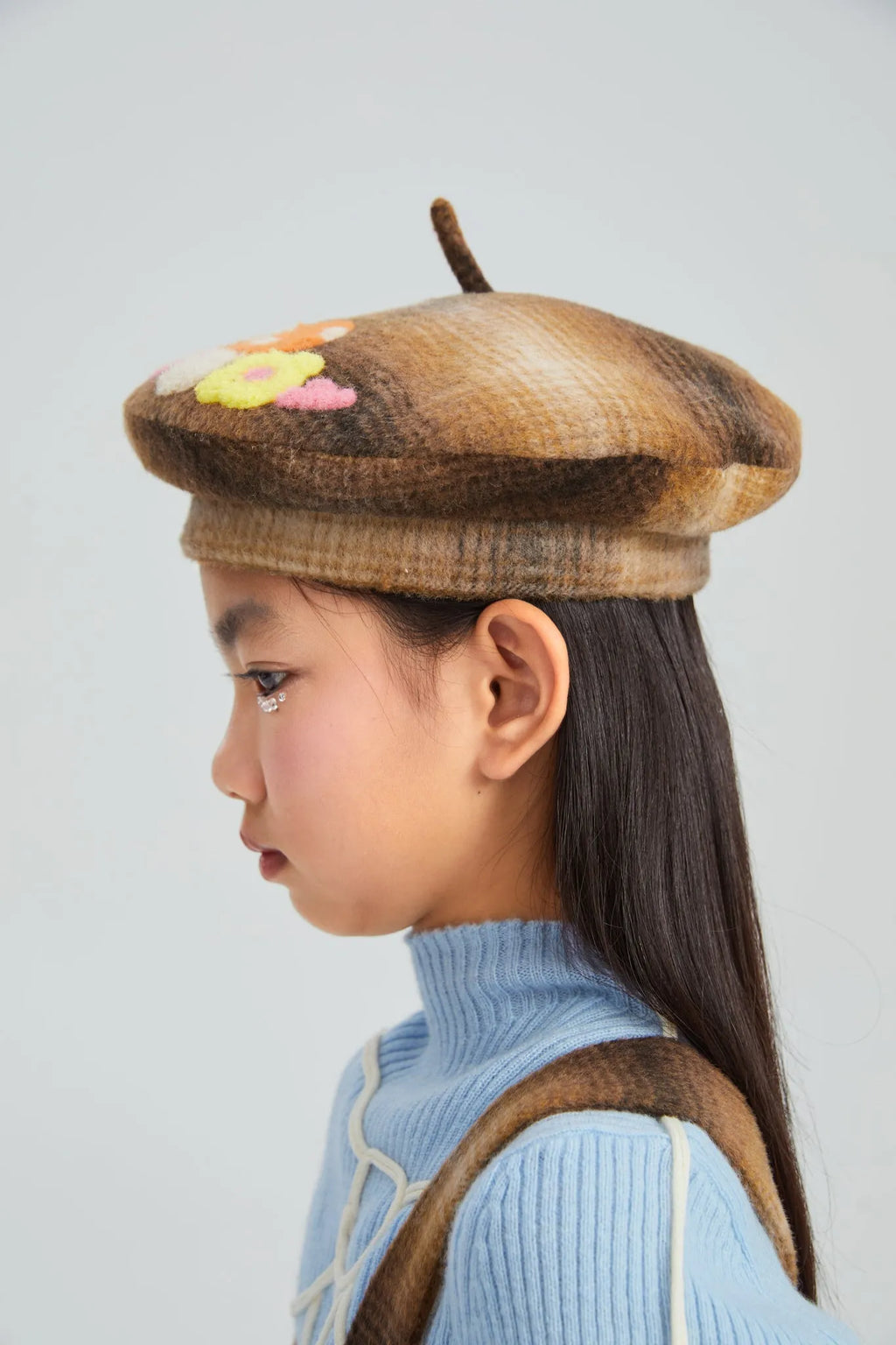 Poco Blush Mushroom Check Wool Beret